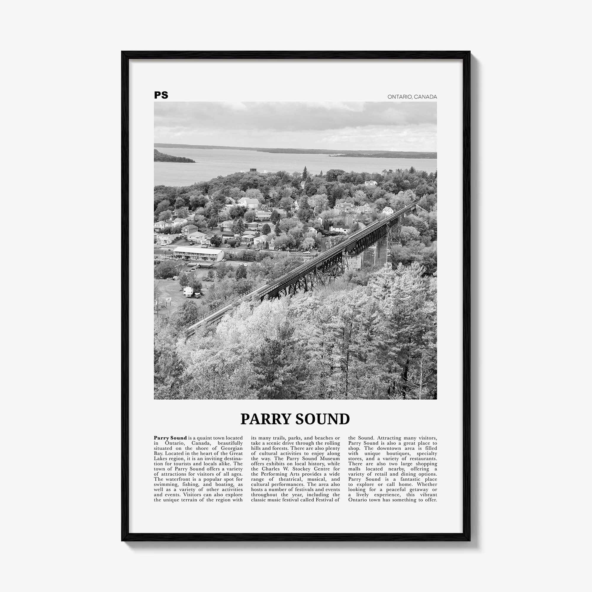 Parry Sound Print Black and White, Parry Sound Wall Art, Parry Sound Poster, Parry Sound Photo, Parry Sound Wall Décor, Parry Sound Map