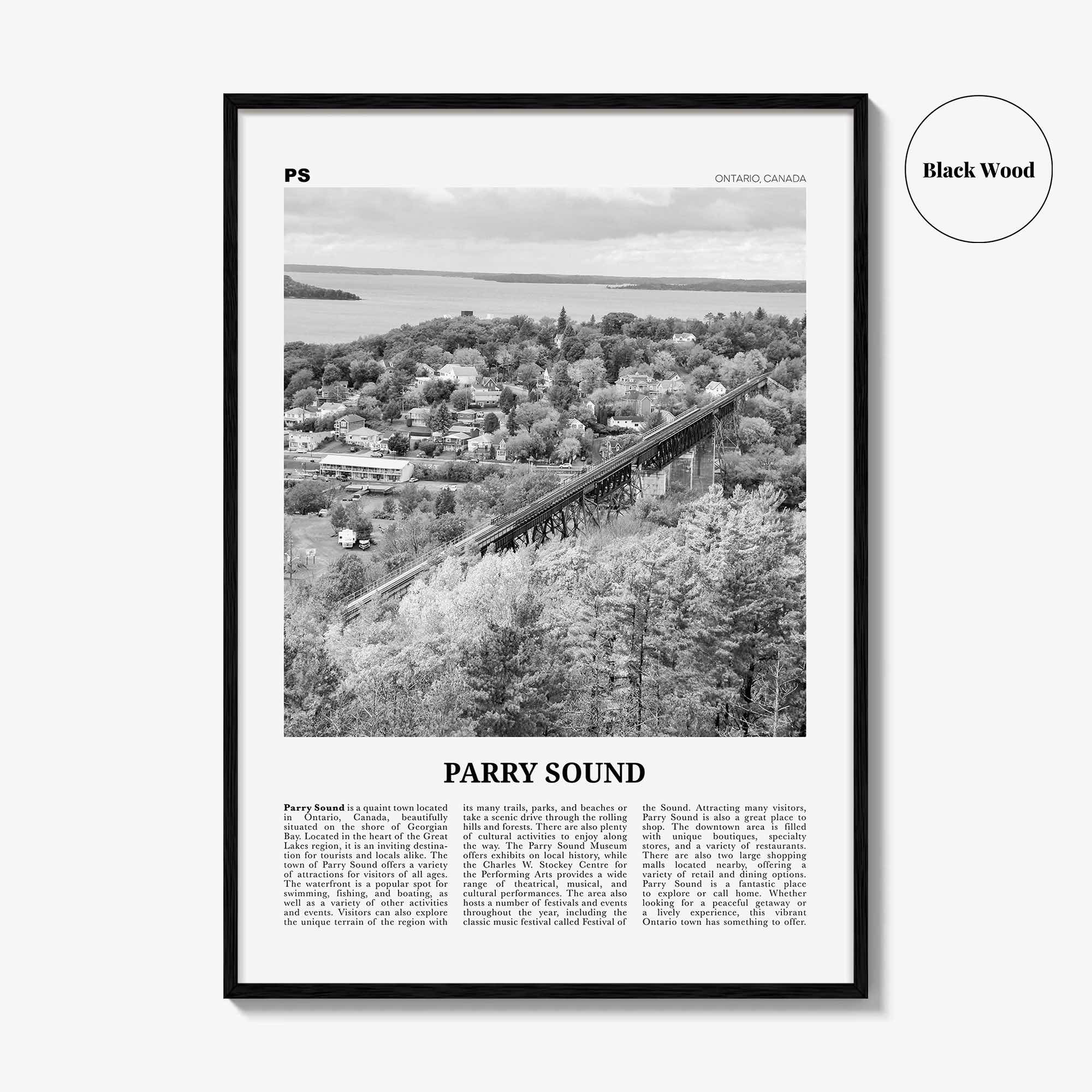 Parry Sound Print Black and White, Parry Sound Wall Art, Parry Sound Poster, Parry Sound Photo, Parry Sound Wall Décor, Parry Sound Map