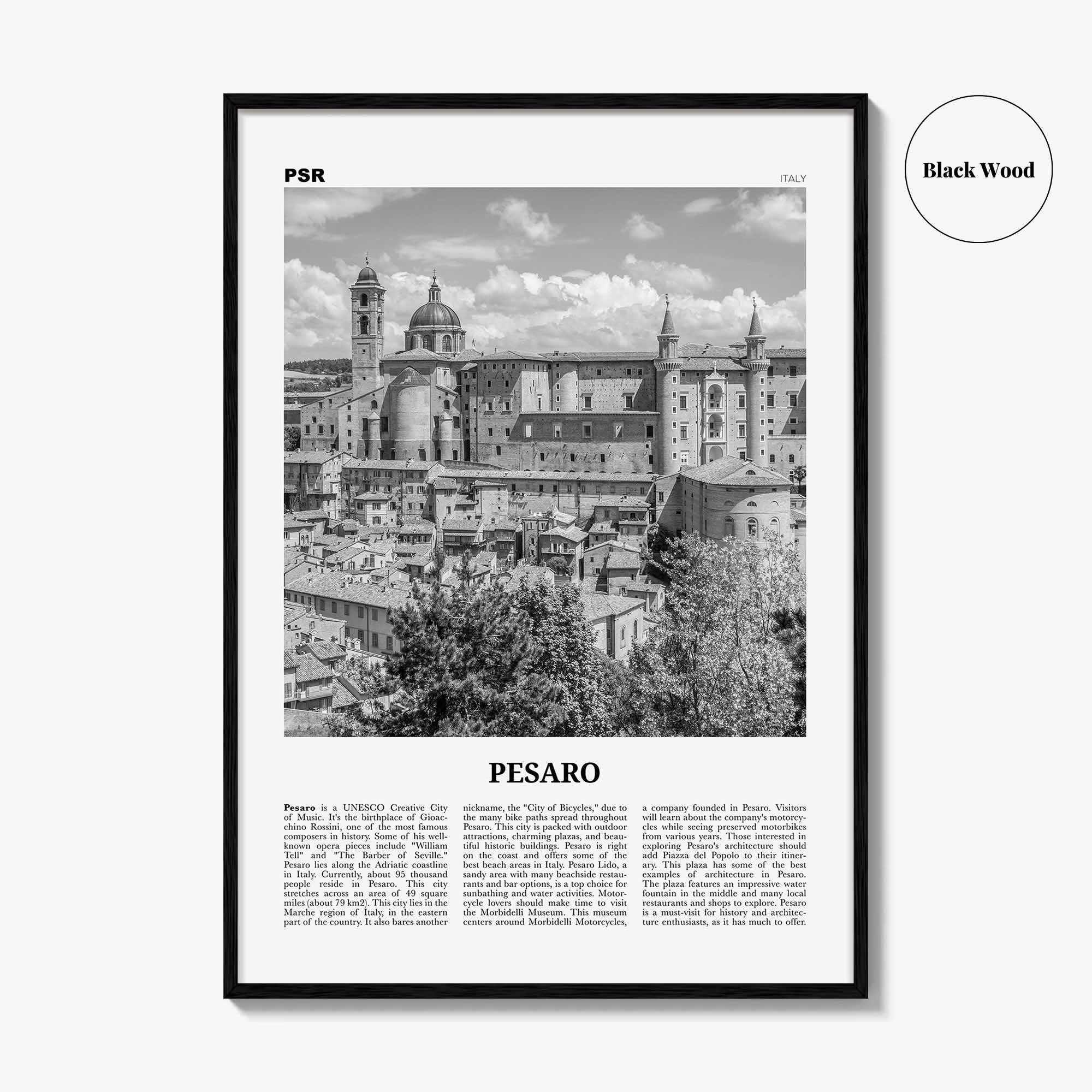 Pesaro Print Black and White, Pesaro Wall Art, Pesaro Poster, Pesaro Photo, Pesaro Wall Décor, Pesaro Map, Italy