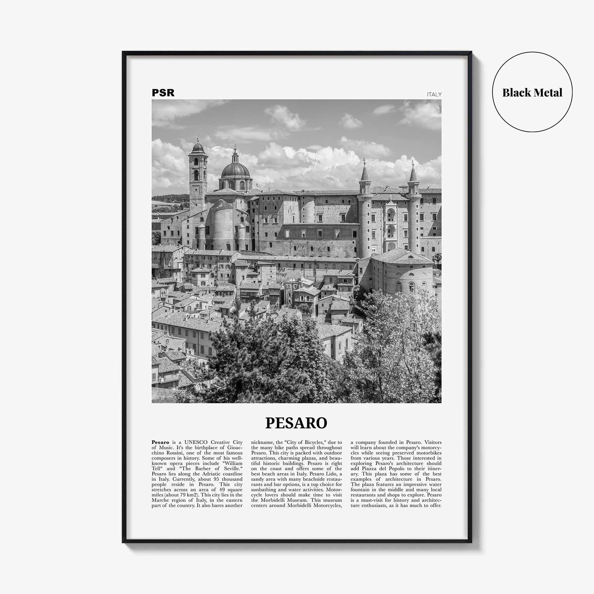 Pesaro Print Black and White, Pesaro Wall Art, Pesaro Poster, Pesaro Photo, Pesaro Wall Décor, Pesaro Map, Italy