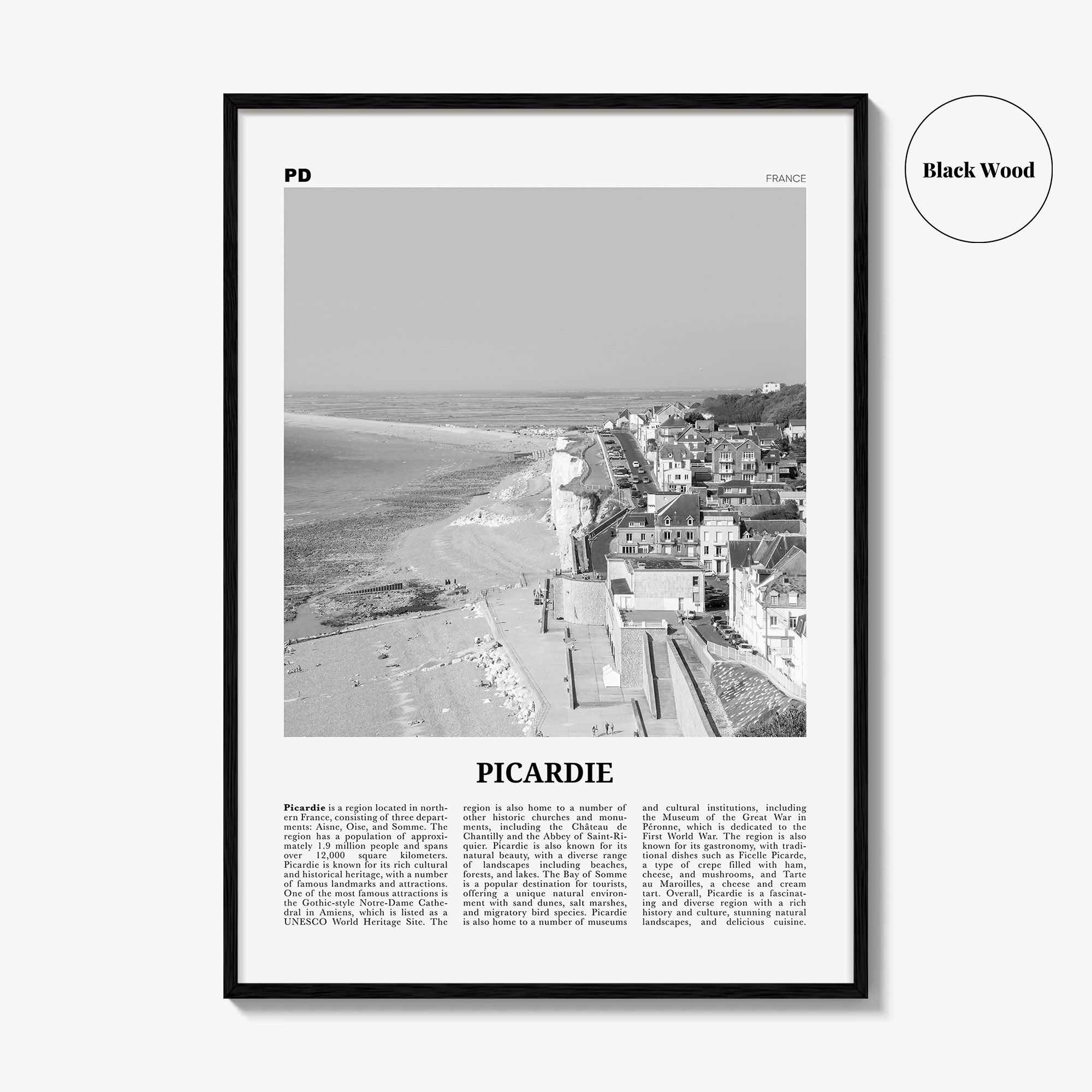 Picardie Print Black and White, Picardie Wall Art, Picardie Poster, Picardie Photo, Picardie Wall Décor, Picardie Map