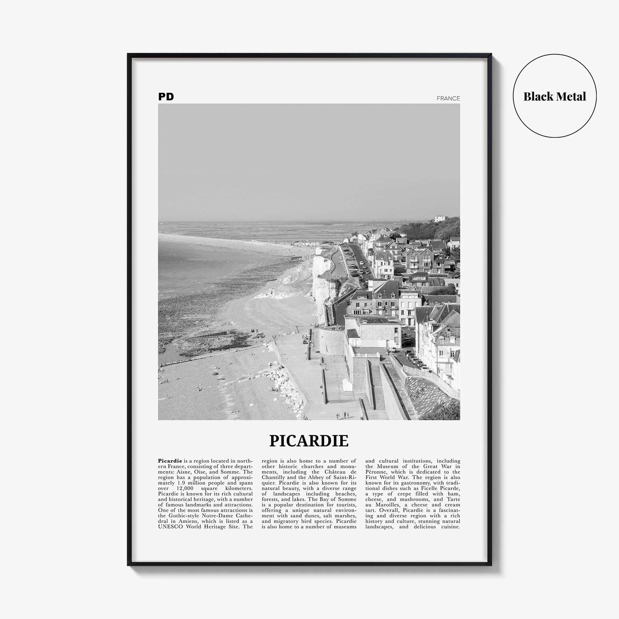 Picardie Print Black and White, Picardie Wall Art, Picardie Poster, Picardie Photo, Picardie Wall Décor, Picardie Map
