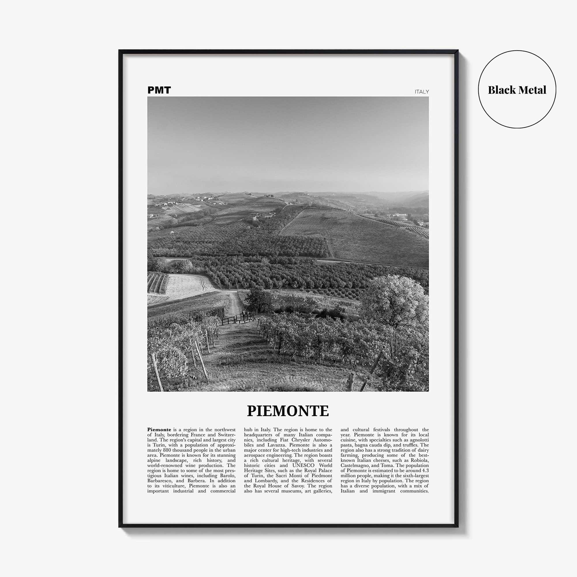 Piemonte Print Black and White, Piemonte Wall Art, Piemonte Poster, Piemonte Photo, Piemonte Wall Décor, Piemonte Map,