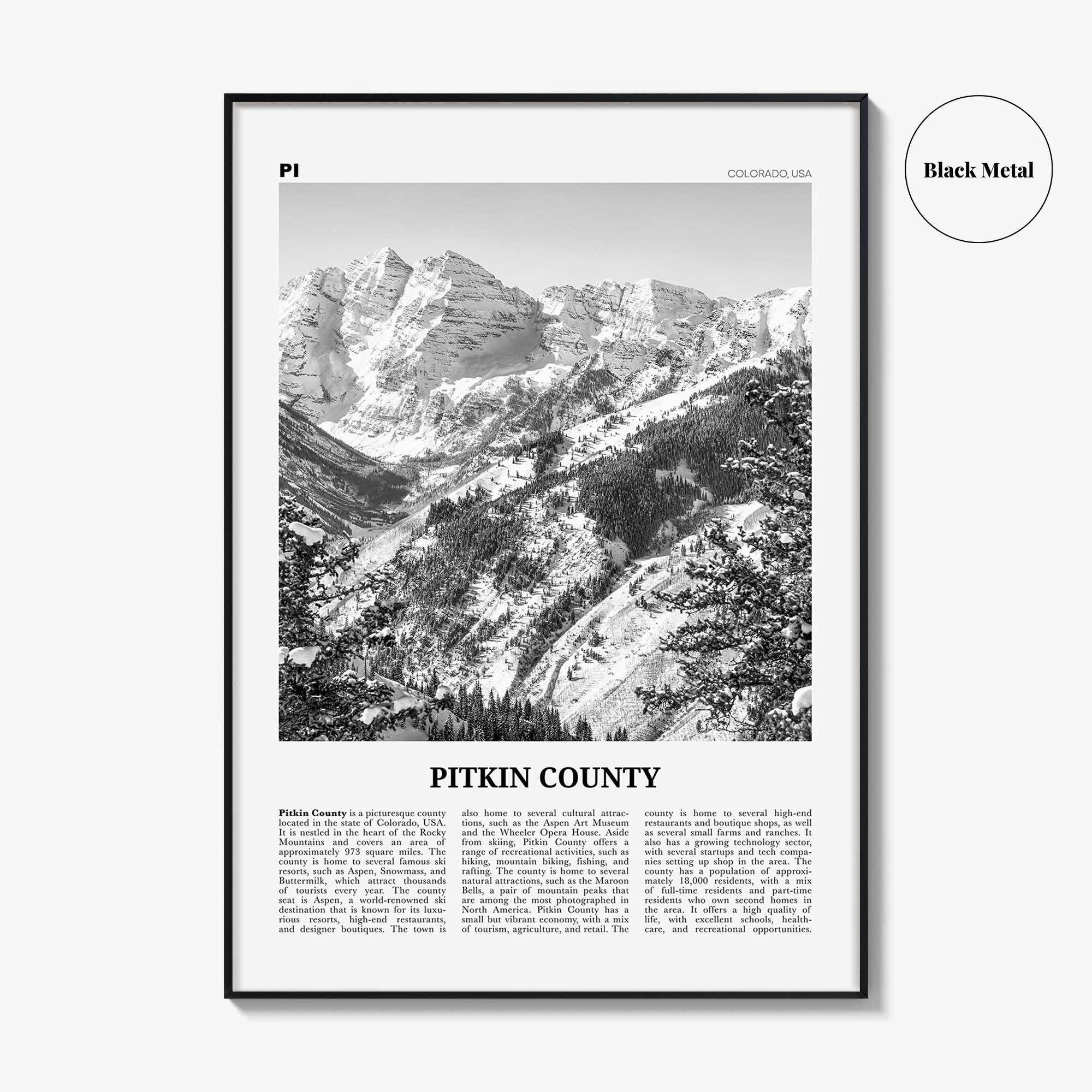 Pitkin County Print Black and White, Pitkin County Wall Art, Pitkin County Poster, Pitkin County Photo, Pitkin County Wall Décor, Pitkin Map