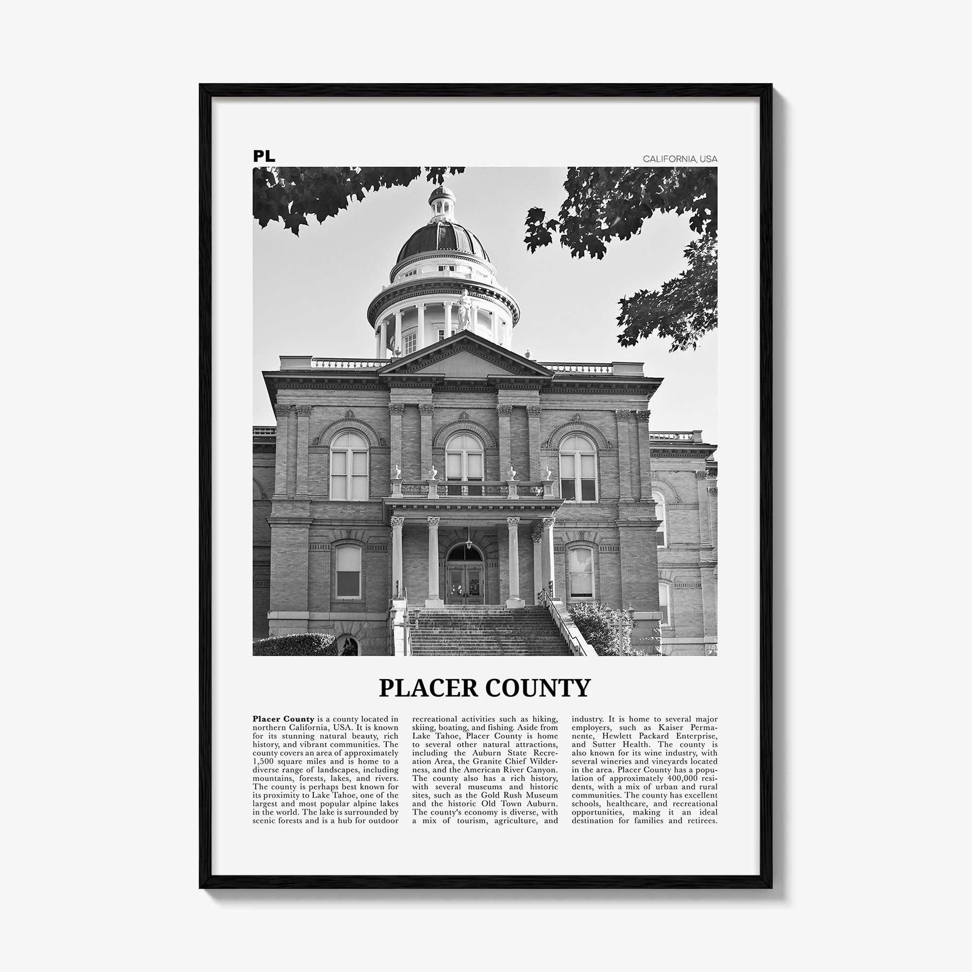 Placer County Print Black and White, Placer County Wall Art, Placer County Poster, Placer County Photo, Placer County Wall Décor, Placer Map