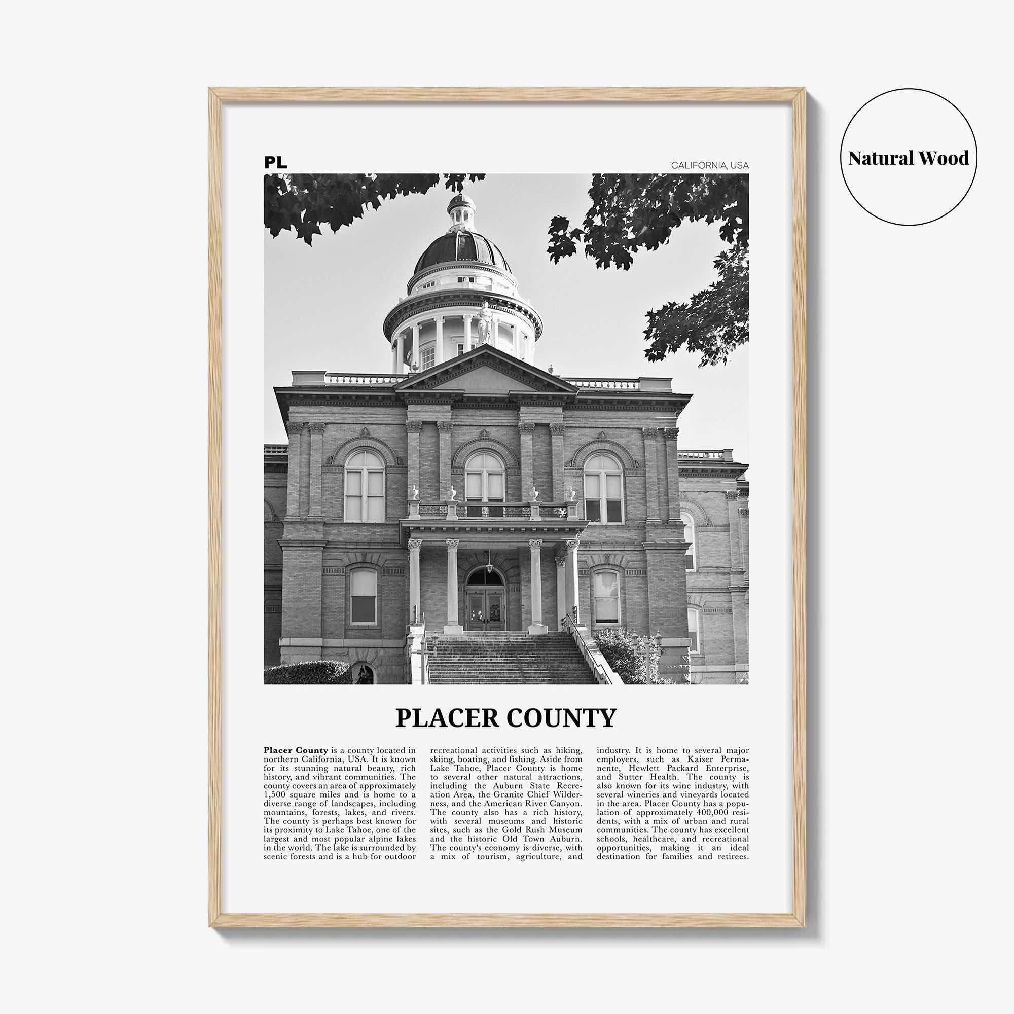 Placer County Print Black and White, Placer County Wall Art, Placer County Poster, Placer County Photo, Placer County Wall Décor, Placer Map
