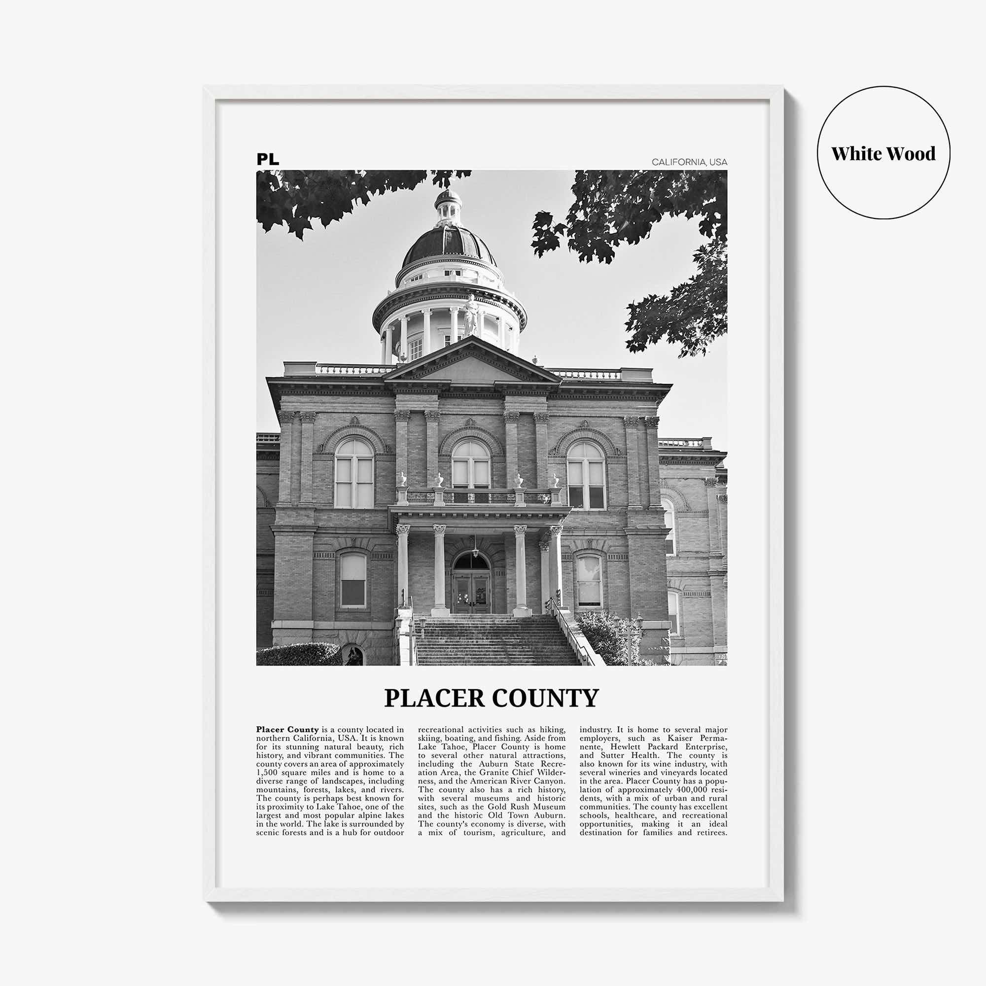 Placer County Print Black and White, Placer County Wall Art, Placer County Poster, Placer County Photo, Placer County Wall Décor, Placer Map