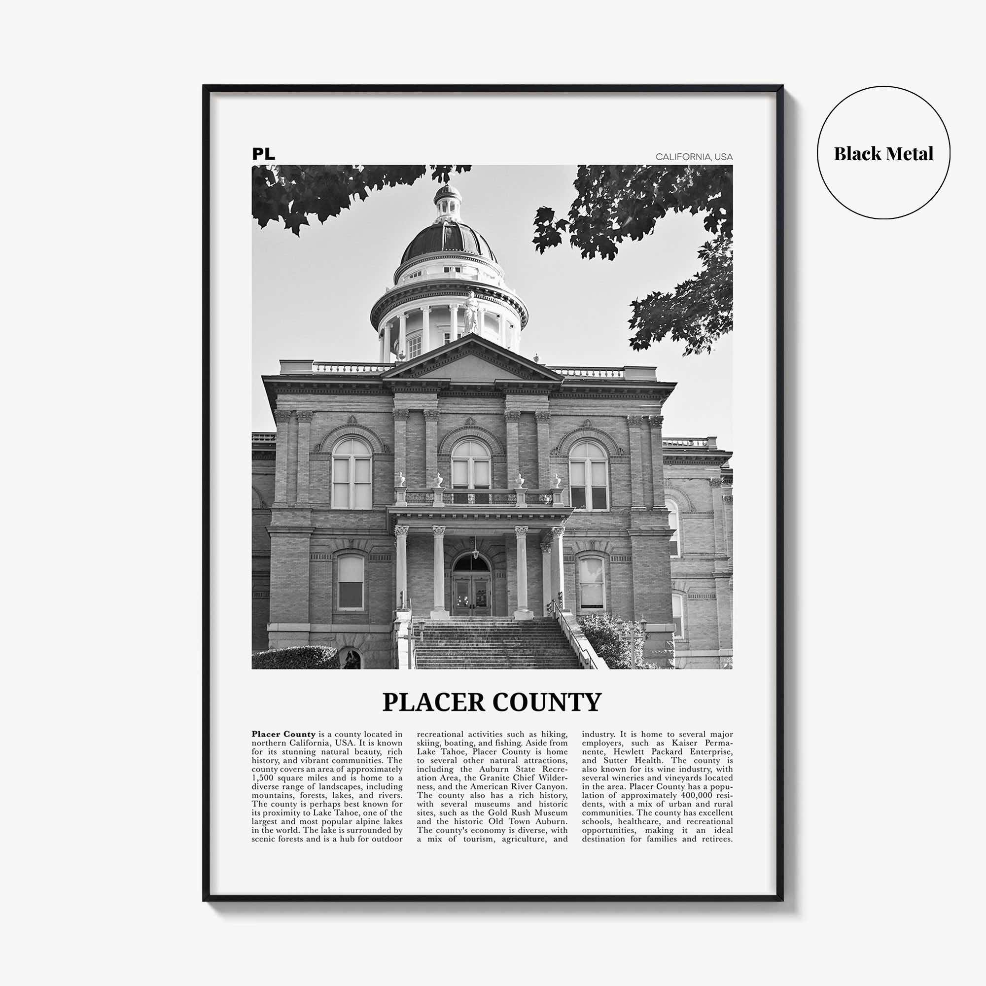 Placer County Print Black and White, Placer County Wall Art, Placer County Poster, Placer County Photo, Placer County Wall Décor, Placer Map