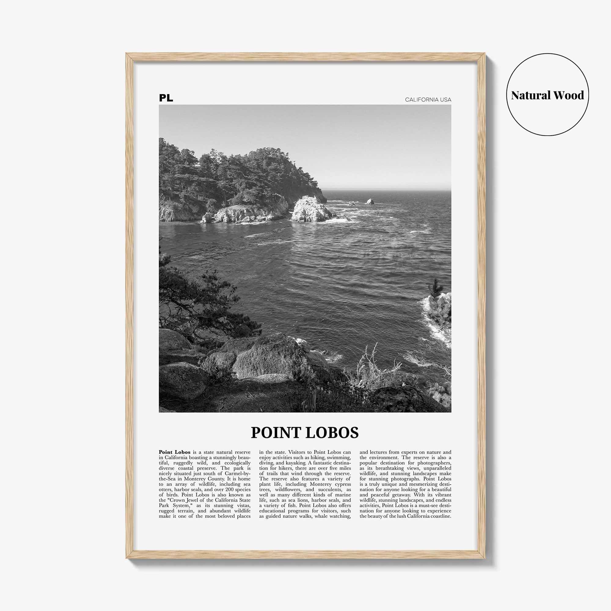 Point Lobos Print Black and White, Point Lobos Wall Art, Point Lobos Poster, Point Lobos Photo, Point Lobos Wall Décor, Point Lobos Map