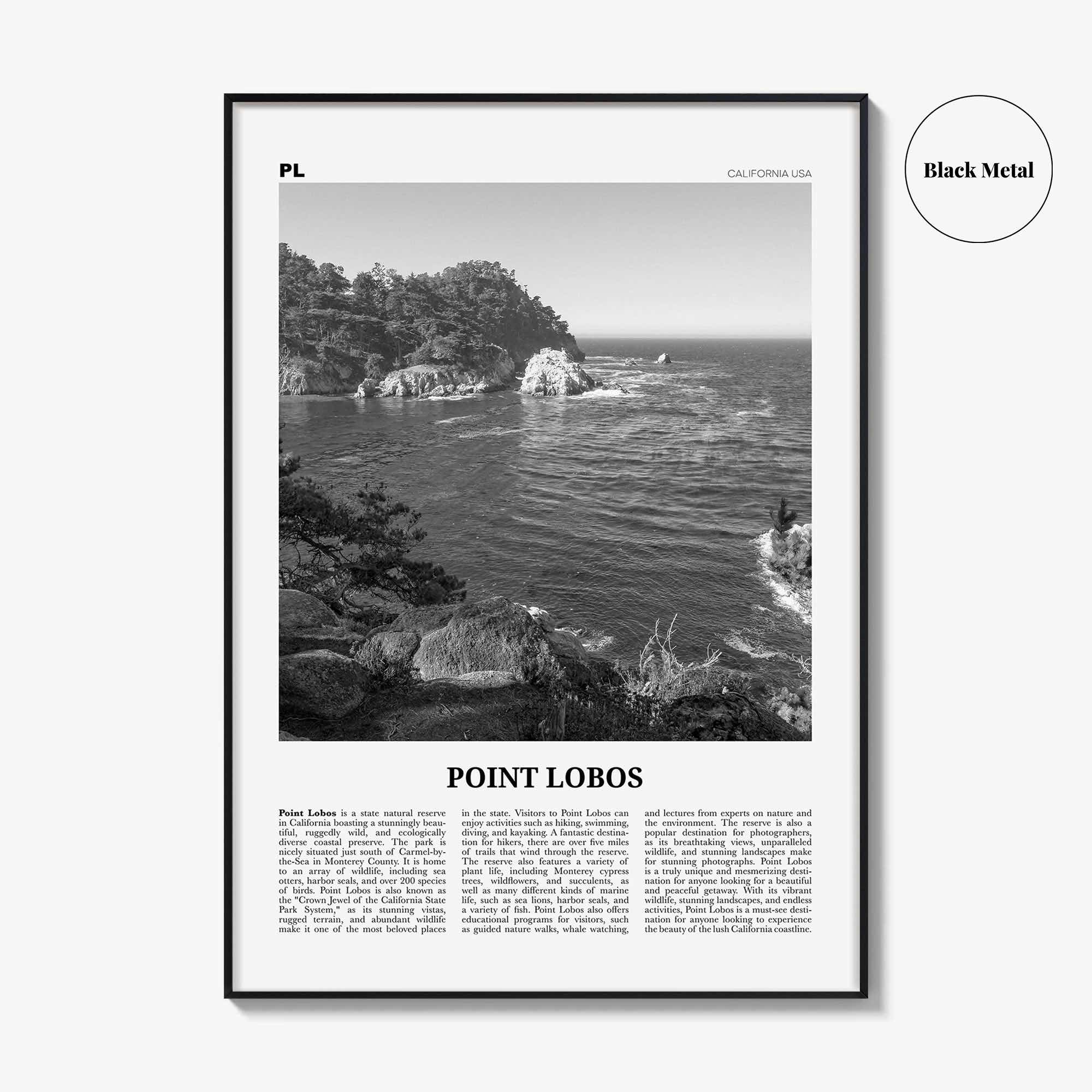 Point Lobos Print Black and White, Point Lobos Wall Art, Point Lobos Poster, Point Lobos Photo, Point Lobos Wall Décor, Point Lobos Map