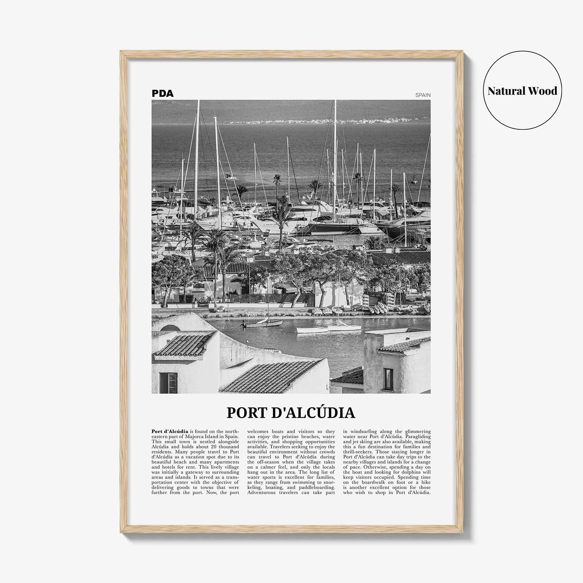 Port d'Alcúdia Print Black and White, Port d'Alcúdia Wall Art, Puerto de Alcudia Poster, Port d'Alcúdia Photo, Port d'Alcúdia Map, Spain