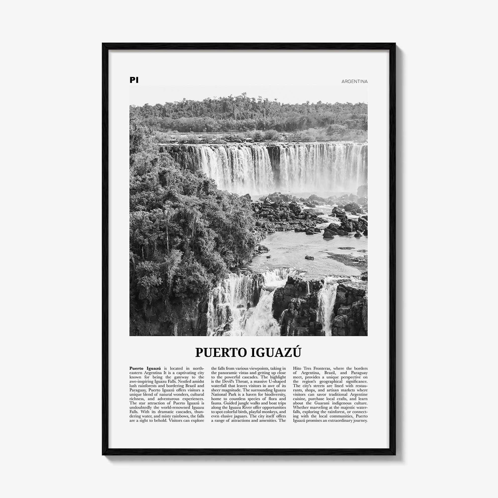 Puerto Iguazu Print Black and White, Puerto Iguazu Wall Art, Puerto Iguazu Poster, Puerto Iguazu Photo, Puerto Iguazu Wall Décor, Argentina