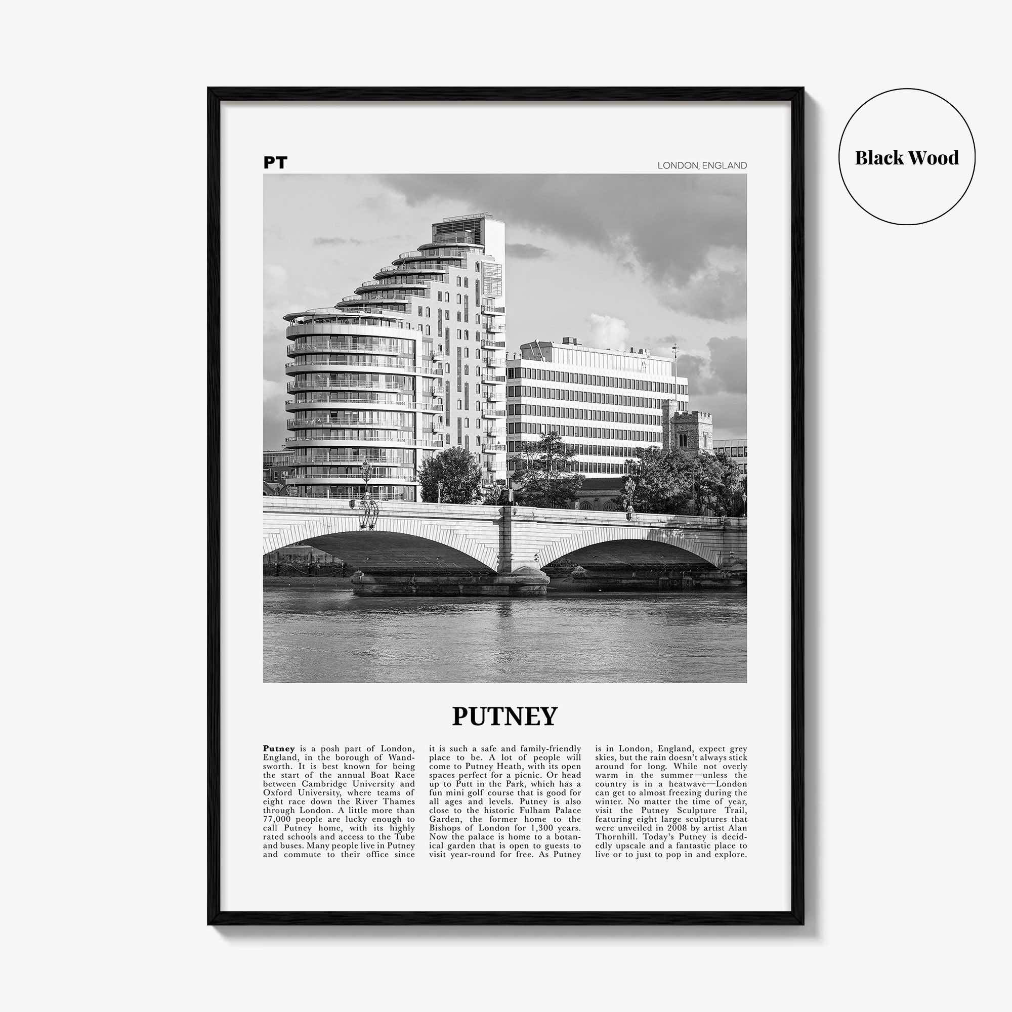 Putney Print Black and White, Putney Wall Art, Putney Poster, Putney Photo, Putney Wall Décor, Putney Map, England