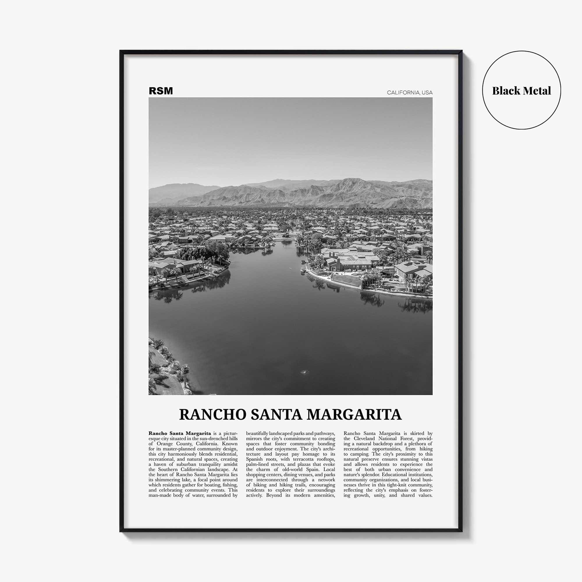 Rancho Santa Margarita Print Black and White, Rancho Santa Margarita Wall Art, Rancho Santa Margarita Poster, Rancho Santa Margarita Photo