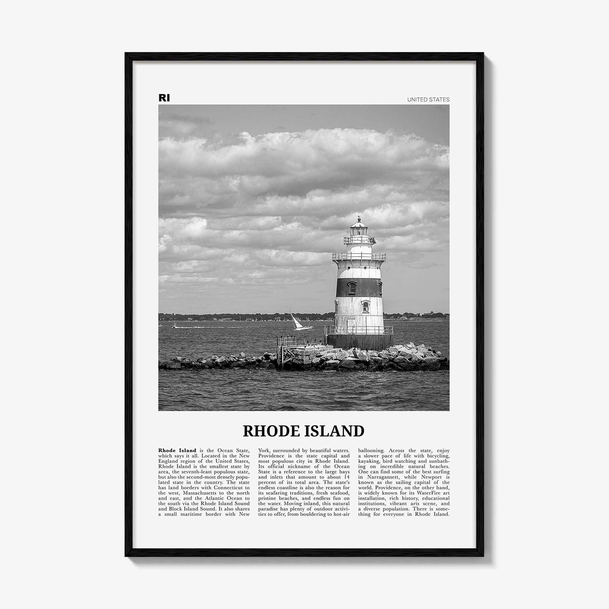 Rhode Island Print Black and White No 3, Rhode Island Art, Rhode Island Poster, Rhode Island Photo, Rhode Island Map
