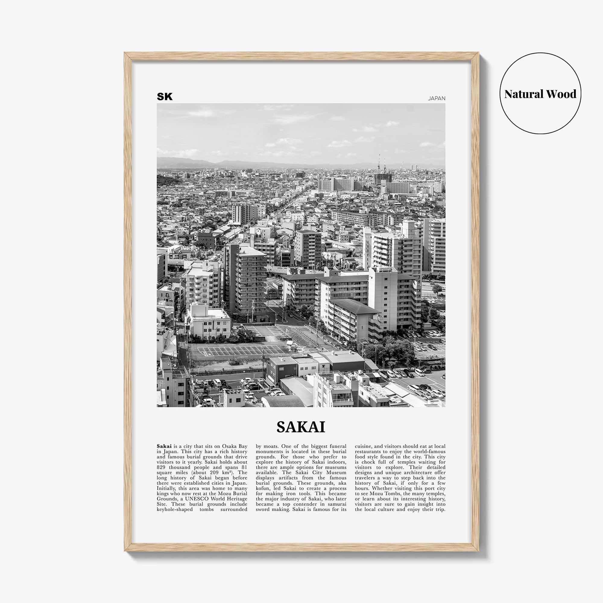 Sakai Print Black and White, Sakai Wall Art, Sakai Poster, Sakai Photo, Sakai Wall Décor, Sakai Map, Japan