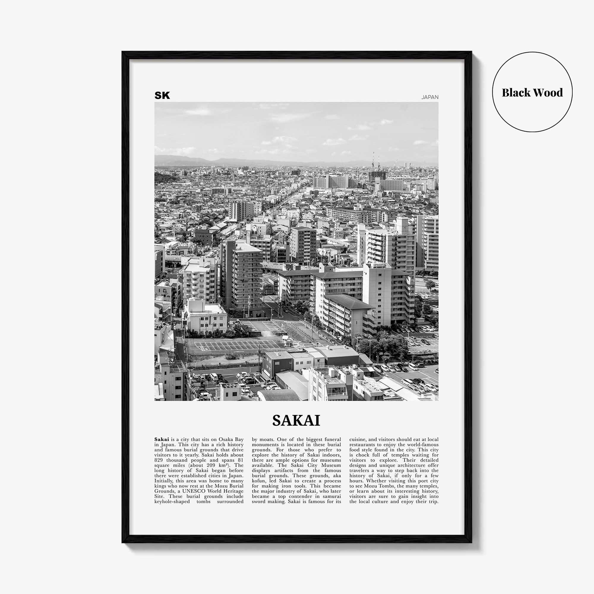 Sakai Print Black and White, Sakai Wall Art, Sakai Poster, Sakai Photo, Sakai Wall Décor, Sakai Map, Japan