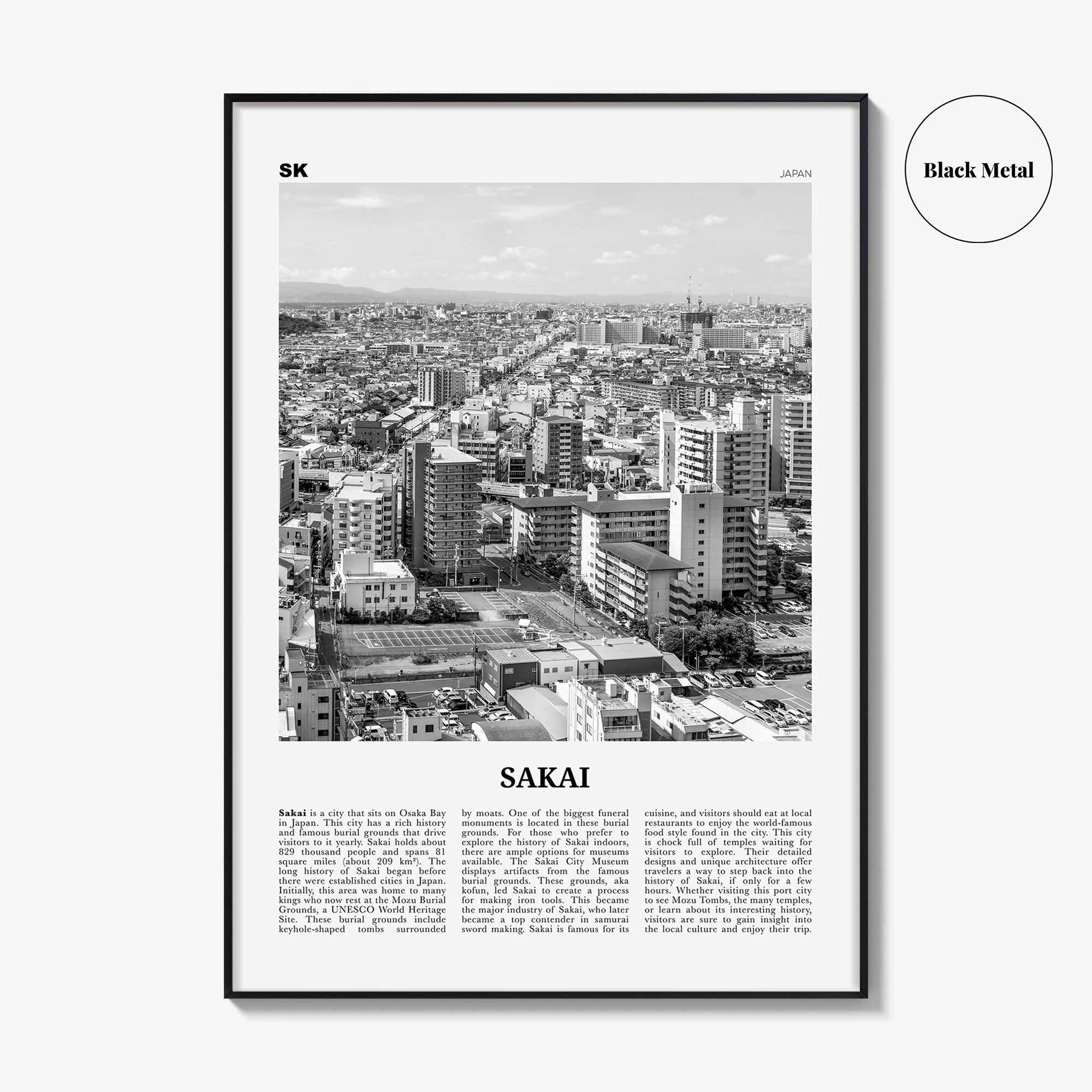Sakai Print Black and White, Sakai Wall Art, Sakai Poster, Sakai Photo, Sakai Wall Décor, Sakai Map, Japan