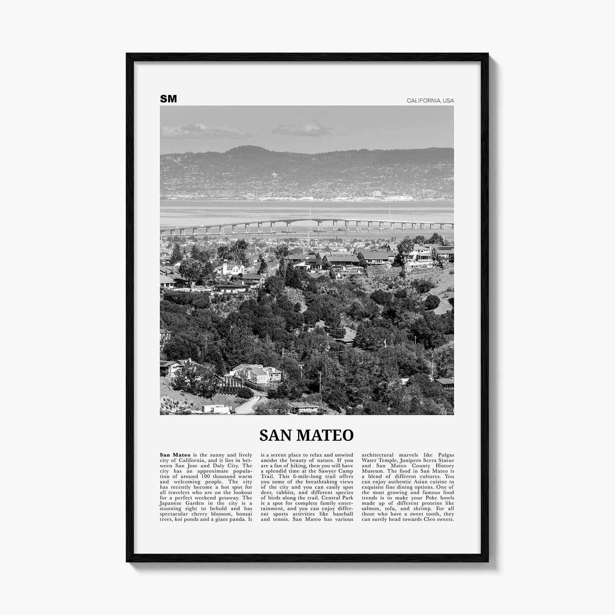 San Mateo Print Black and White, San Mateo Wall Art, San Mateo Poster, San Mateo Photo, San Mateo Wall Décor, California, USA, United States