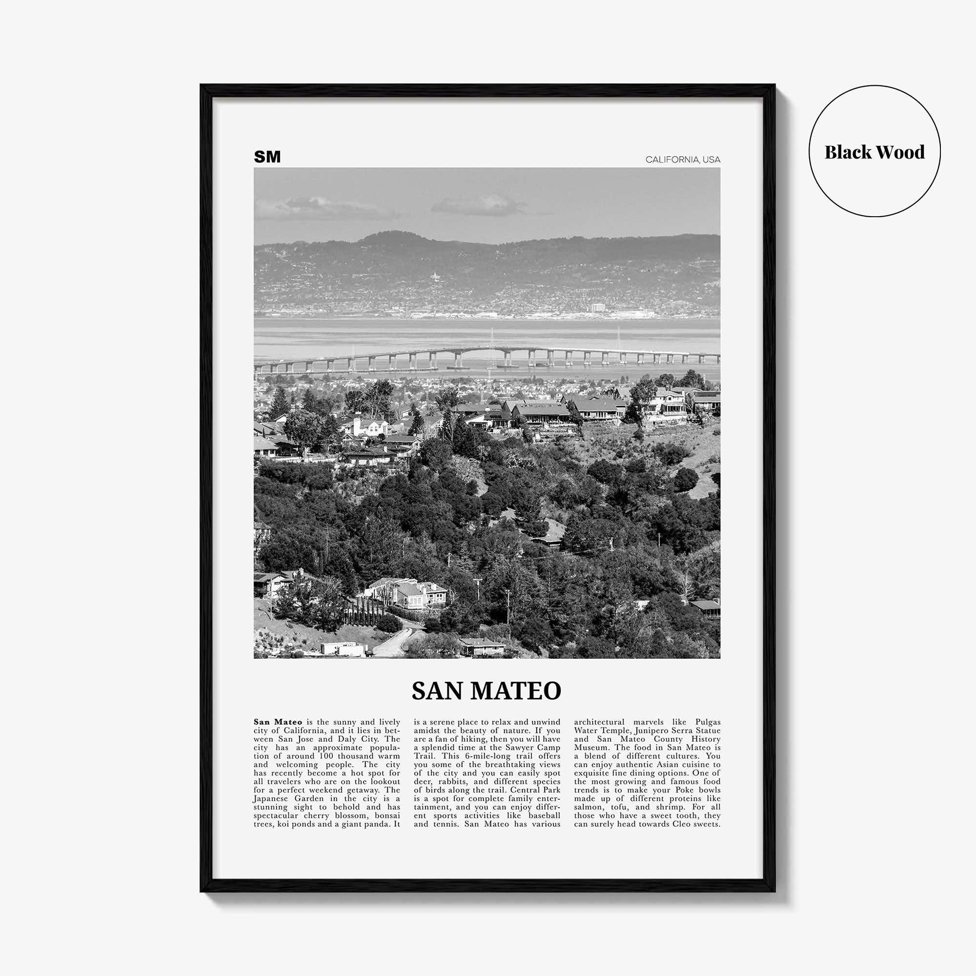 San Mateo Print Black and White, San Mateo Wall Art, San Mateo Poster, San Mateo Photo, San Mateo Wall Décor, California, USA, United States