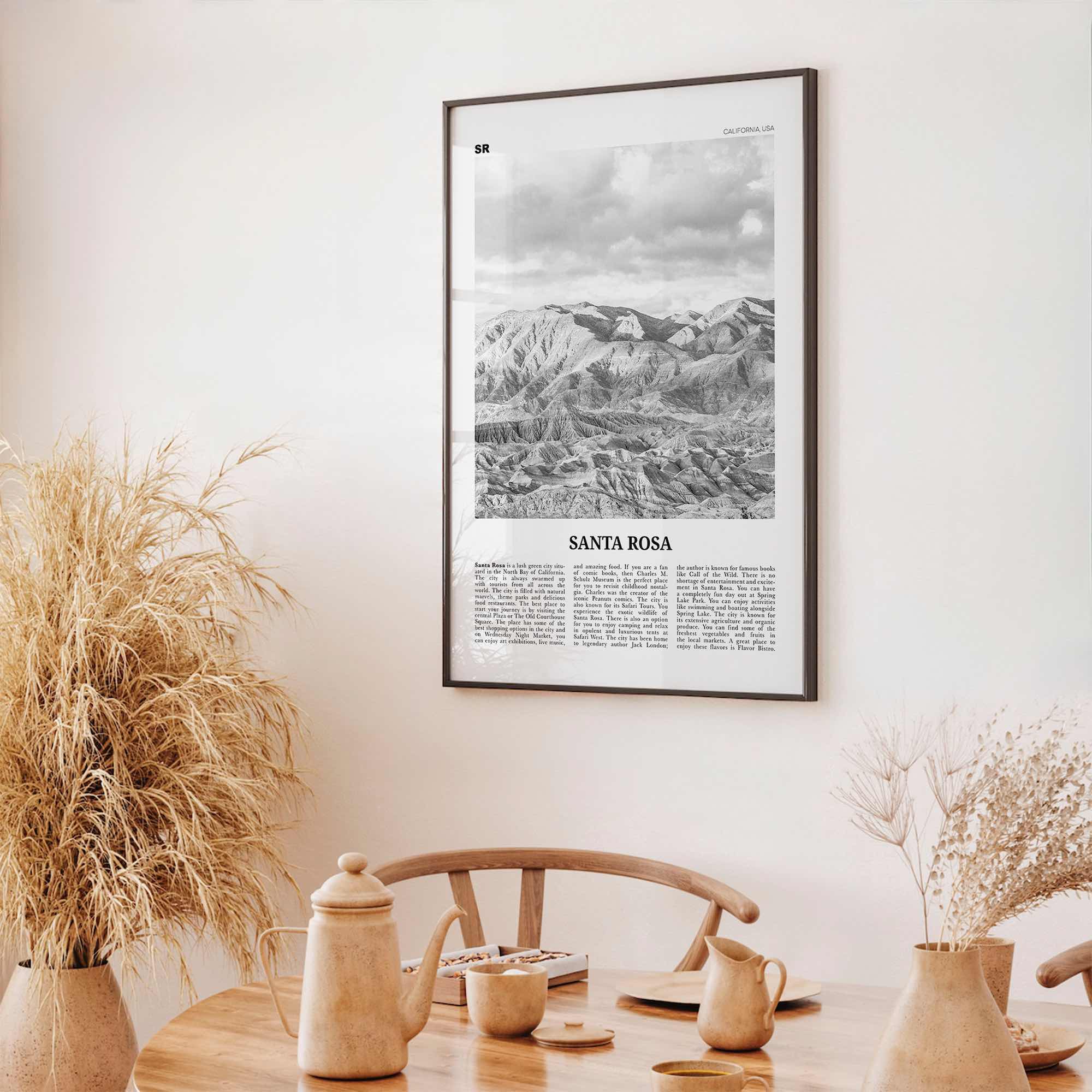 Santa Rosa Print Black and White, Santa Rosa Wall Art, Santa Rosa Poster, Santa Rosa Photo, Santa Rosa Wall Décor, California, USA