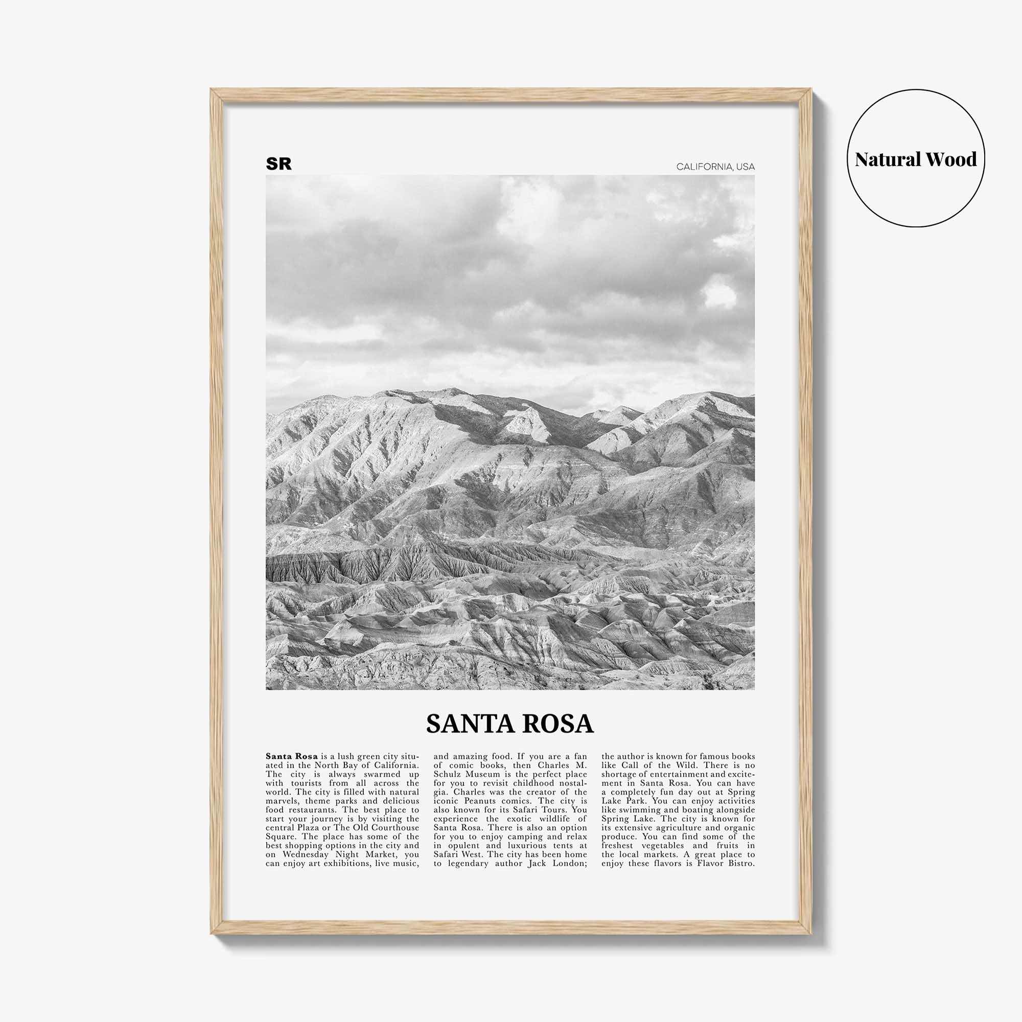 Santa Rosa Print Black and White, Santa Rosa Wall Art, Santa Rosa Poster, Santa Rosa Photo, Santa Rosa Wall Décor, California, USA