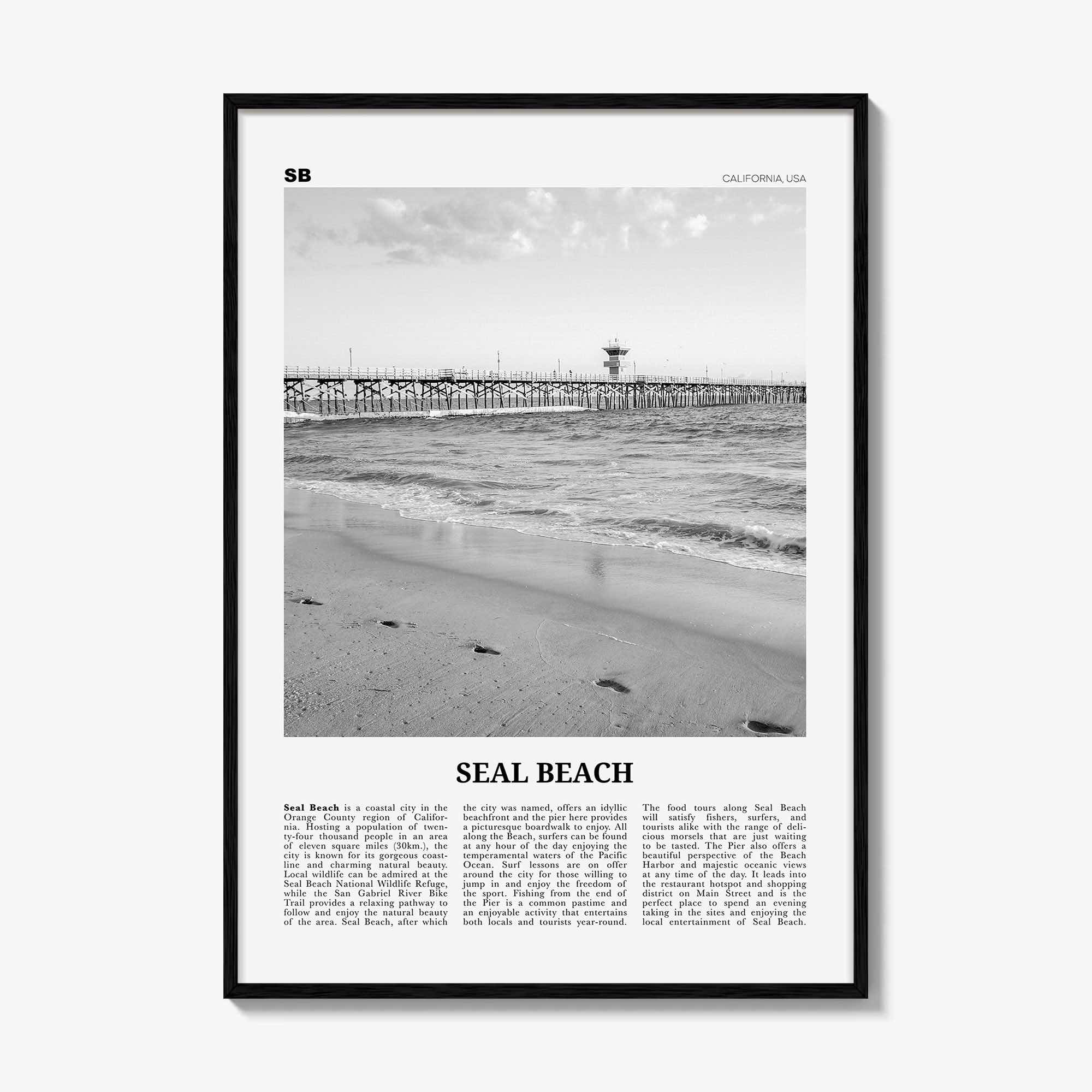Seal Beach Print Black and White No 1, Seal Beach Wall Art, Seal Beach Poster, Seal Beach Photo, Seal Beach Wall Décor, California, USA