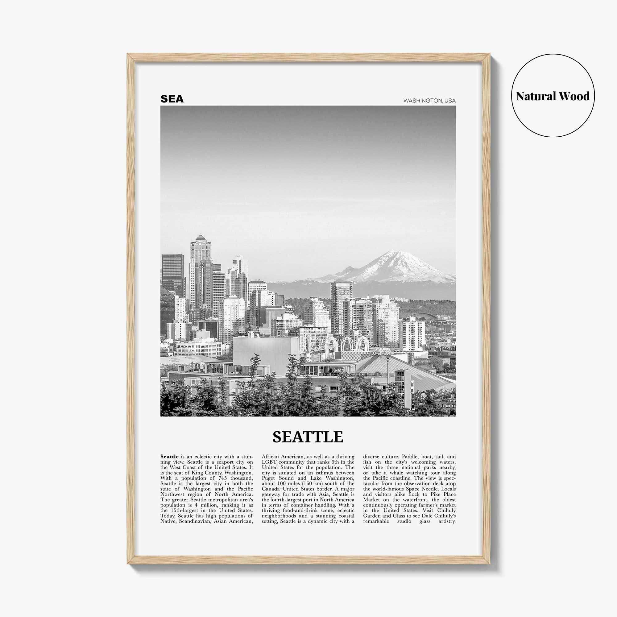 Seattle Print Black and White No 1, Seattle Wall Art, Seattle Poster, Seattle Photo, Seattle Decor, Washington, USA, United States