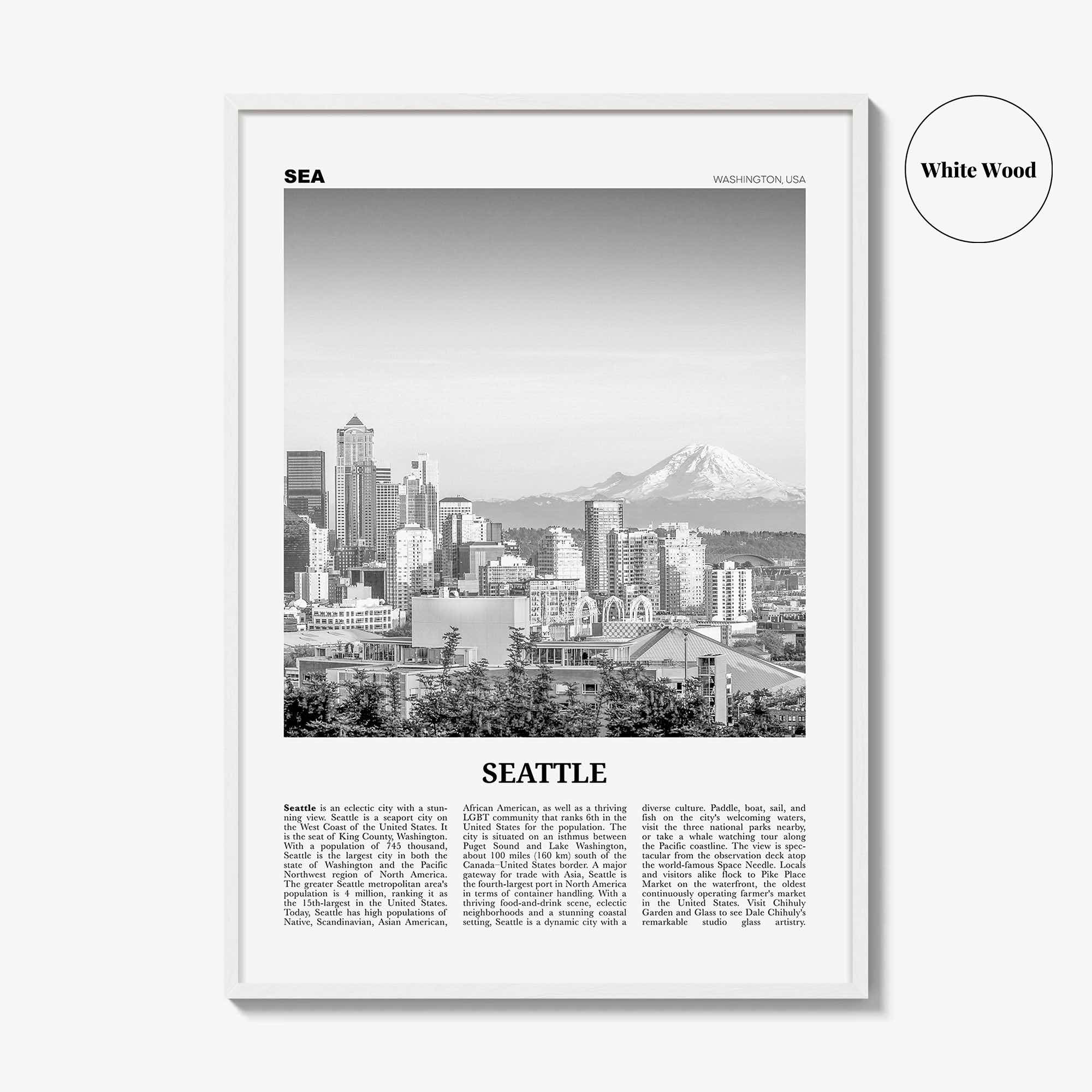 Seattle Print Black and White No 1, Seattle Wall Art, Seattle Poster, Seattle Photo, Seattle Decor, Washington, USA, United States