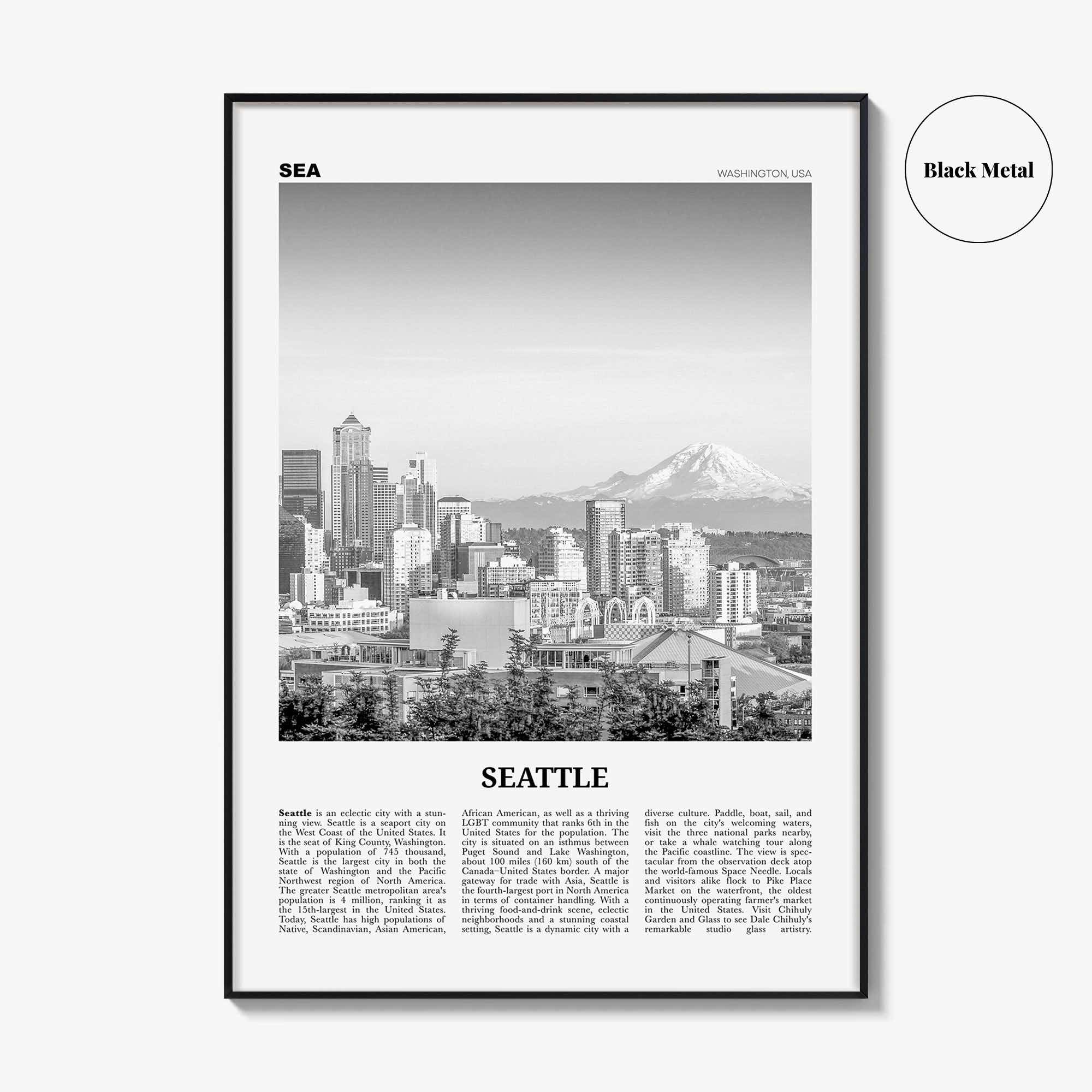 Seattle Print Black and White No 1, Seattle Wall Art, Seattle Poster, Seattle Photo, Seattle Decor, Washington, USA, United States