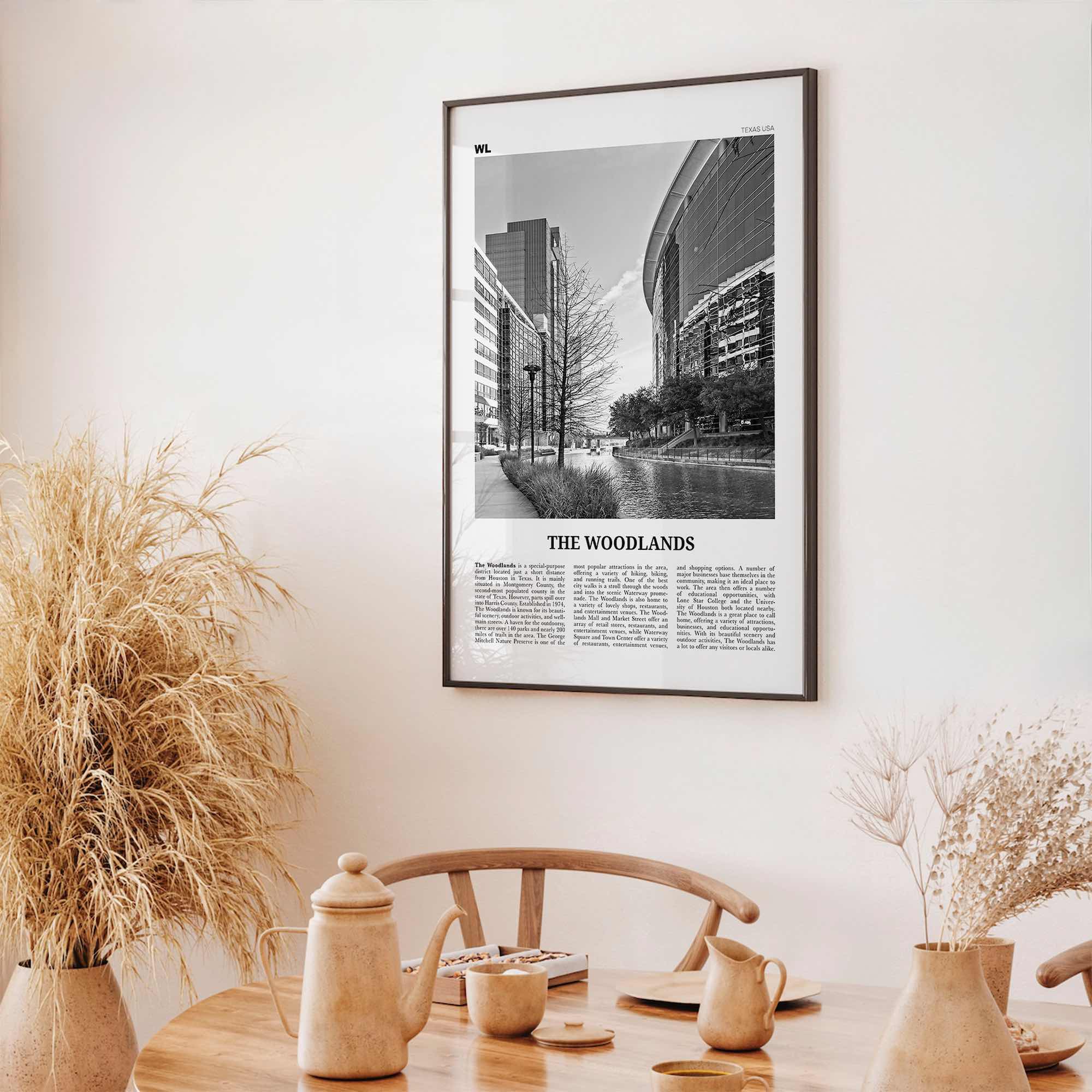 The Woodlands Print Black and White, The Woodlands Wall Art, The Woodlands Poster, Photo, The Woodlands Wall Décor, The Woodlands Map
