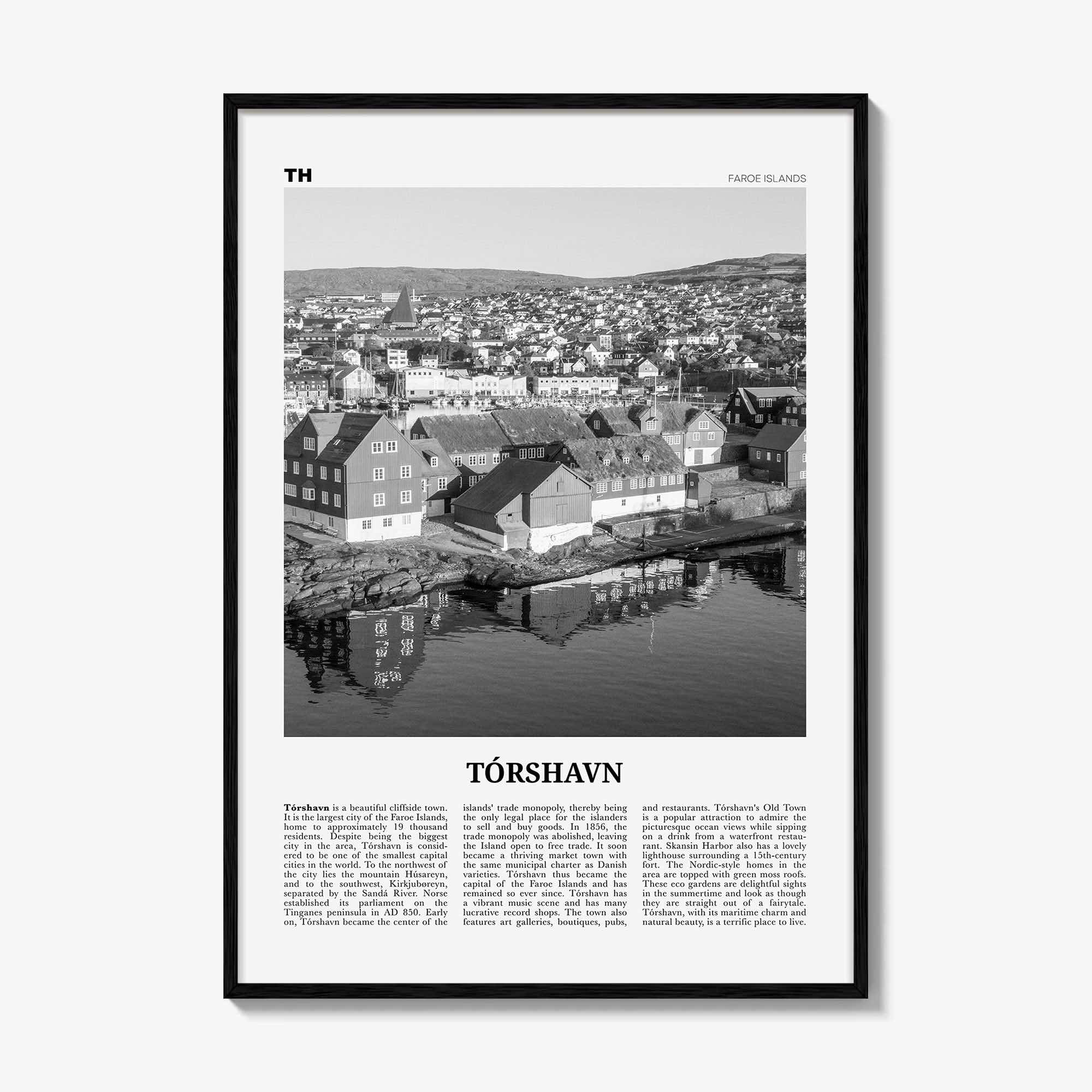 Torshavn Print Black and White, Tórshavn Wall Art, Tórshavn Poster, Tórshavn Photo, Tórshavn Wall Décor, Thorshavn, Faroe Islands