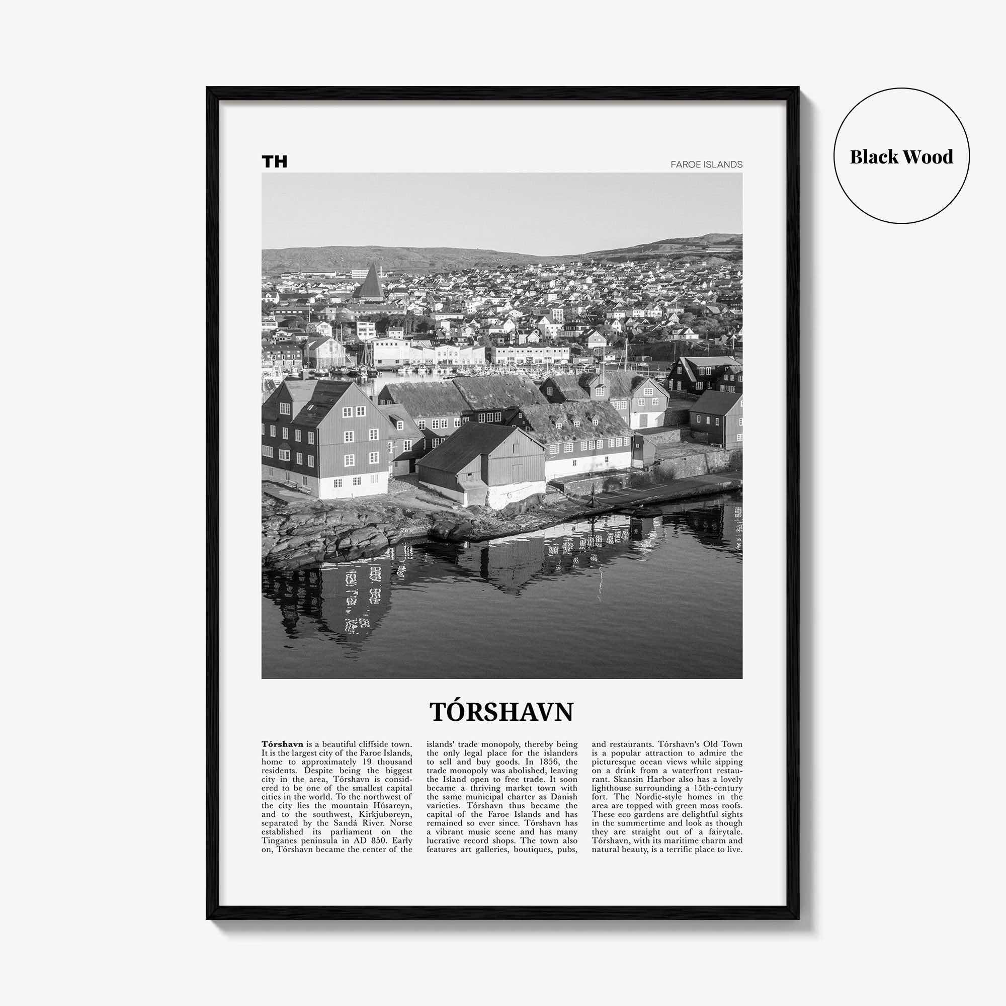 Torshavn Print Black and White, Tórshavn Wall Art, Tórshavn Poster, Tórshavn Photo, Tórshavn Wall Décor, Thorshavn, Faroe Islands