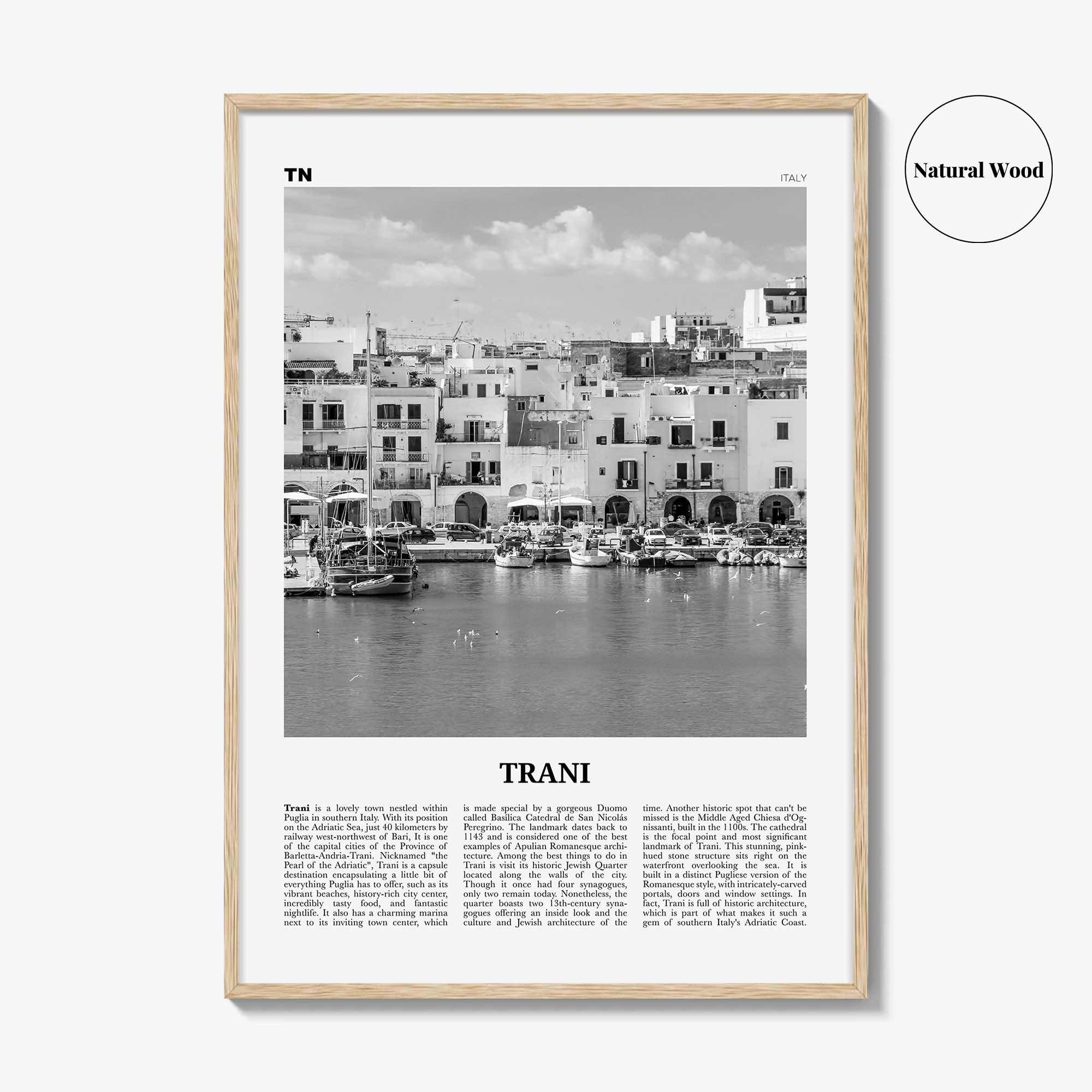 Trani Print Black and White, Trani Wall Art, Trani Poster, Trani Photo, Trani Wall Décor, Trani Map, Italy