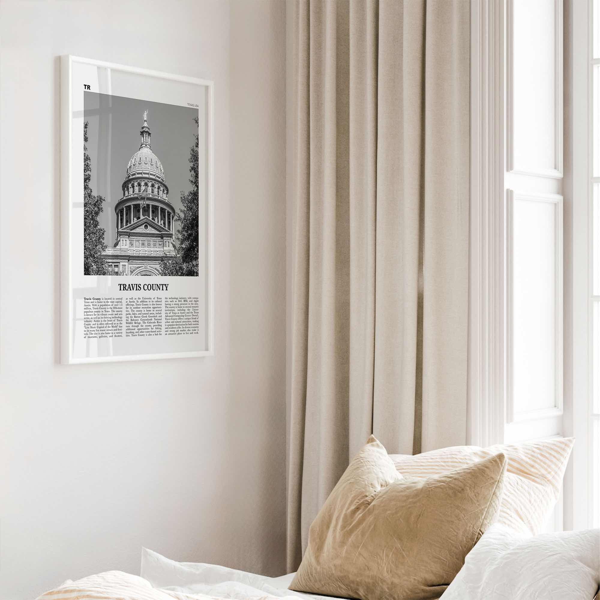 Travis County Print Black and White, Travis County Wall Art, Travis County Poster, Travis County Photo, Travis County Wall Décor, Travis Map