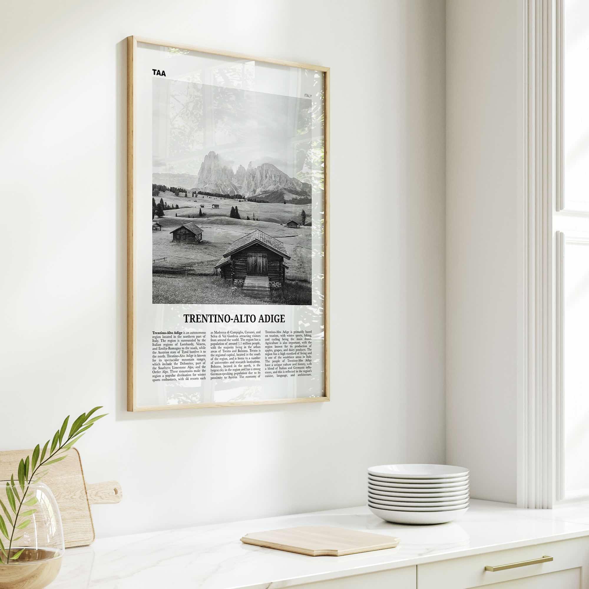 Trentino Alto Adige Print Black and White, Trentino-Alto Adige Wall Art, Trentino-Alto Adige Poster, Trentino-Alto Adige Photo, Décor, Map