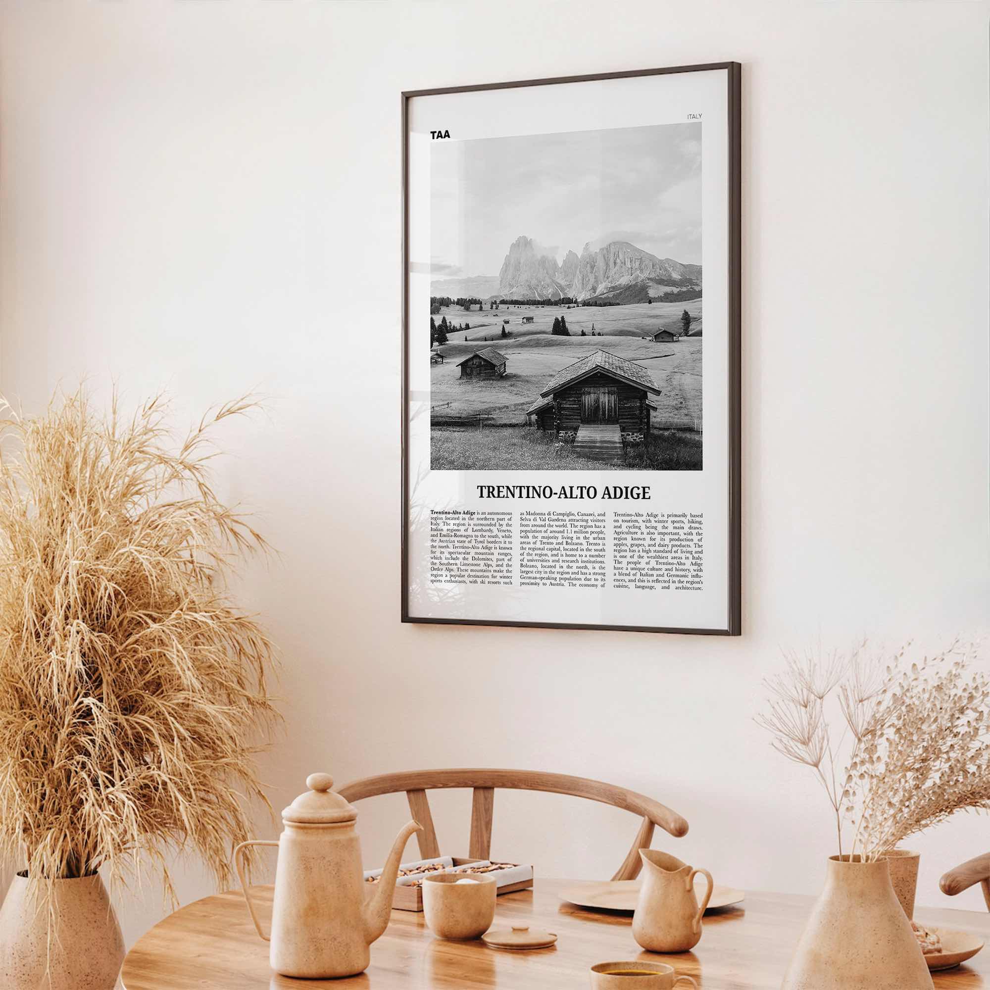 Trentino Alto Adige Print Black and White, Trentino-Alto Adige Wall Art, Trentino-Alto Adige Poster, Trentino-Alto Adige Photo, Décor, Map