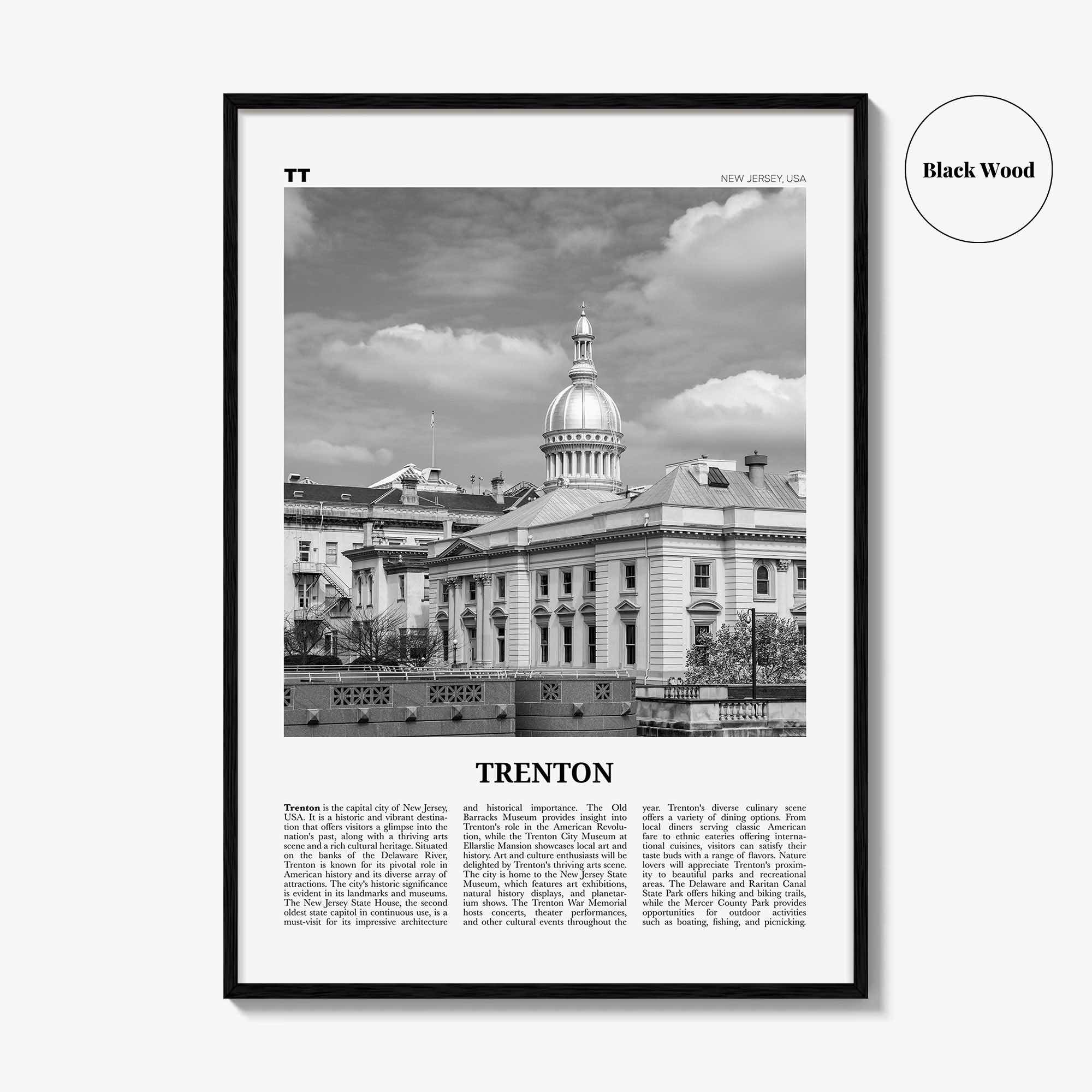 Trenton Print Black and White, Trenton Wall Art, Trenton Poster, Trenton Photo, Trenton Wall Décor, Trenton Map, New Jersey, USA