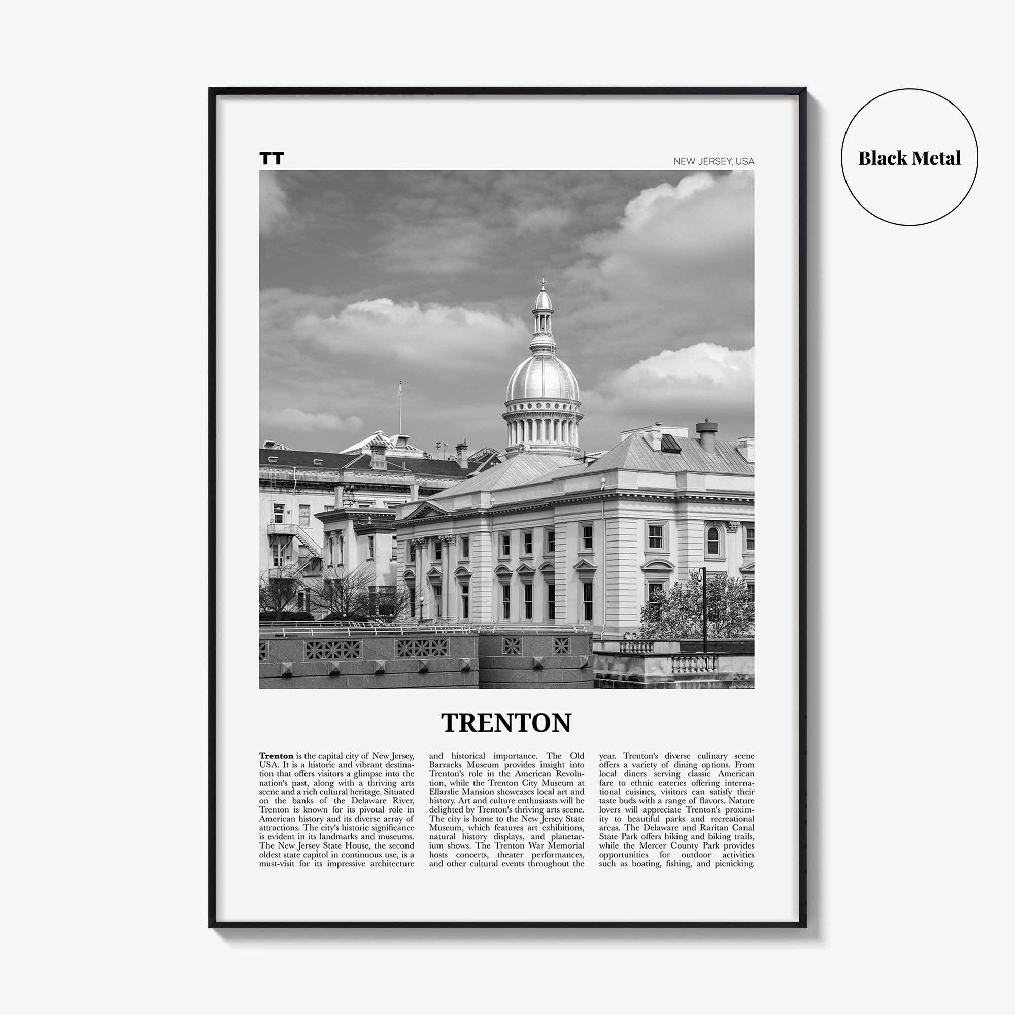 Trenton Print Black and White, Trenton Wall Art, Trenton Poster, Trenton Photo, Trenton Wall Décor, Trenton Map, New Jersey, USA