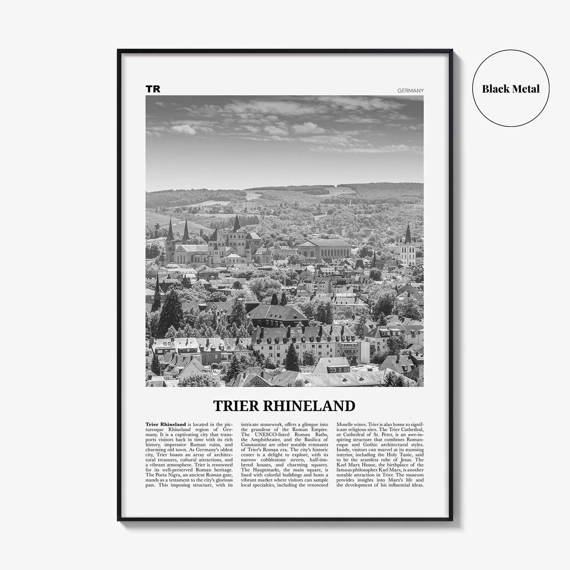 Trier Rhineland Print Black and White, Trier Rhineland Wall Art, Trier Rhineland Poster, Trier Rhineland Photo, Trier Wall Décor, Trier Map