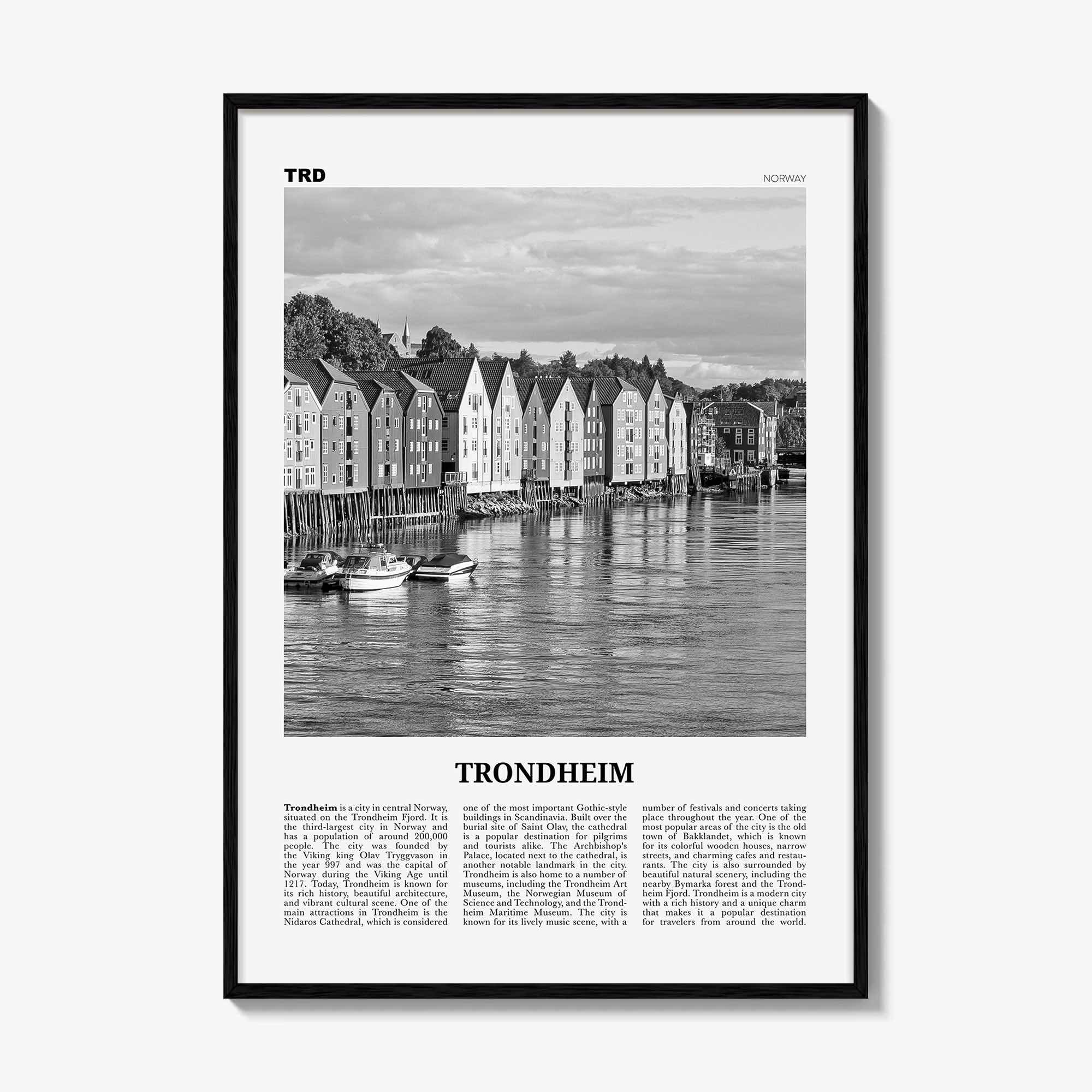 Trondheim Print Black and White, Trondheim Wall Art, Trondheim Poster, Trondheim Photo, Trondheim Wall Décor, Trondheim Map, Norway