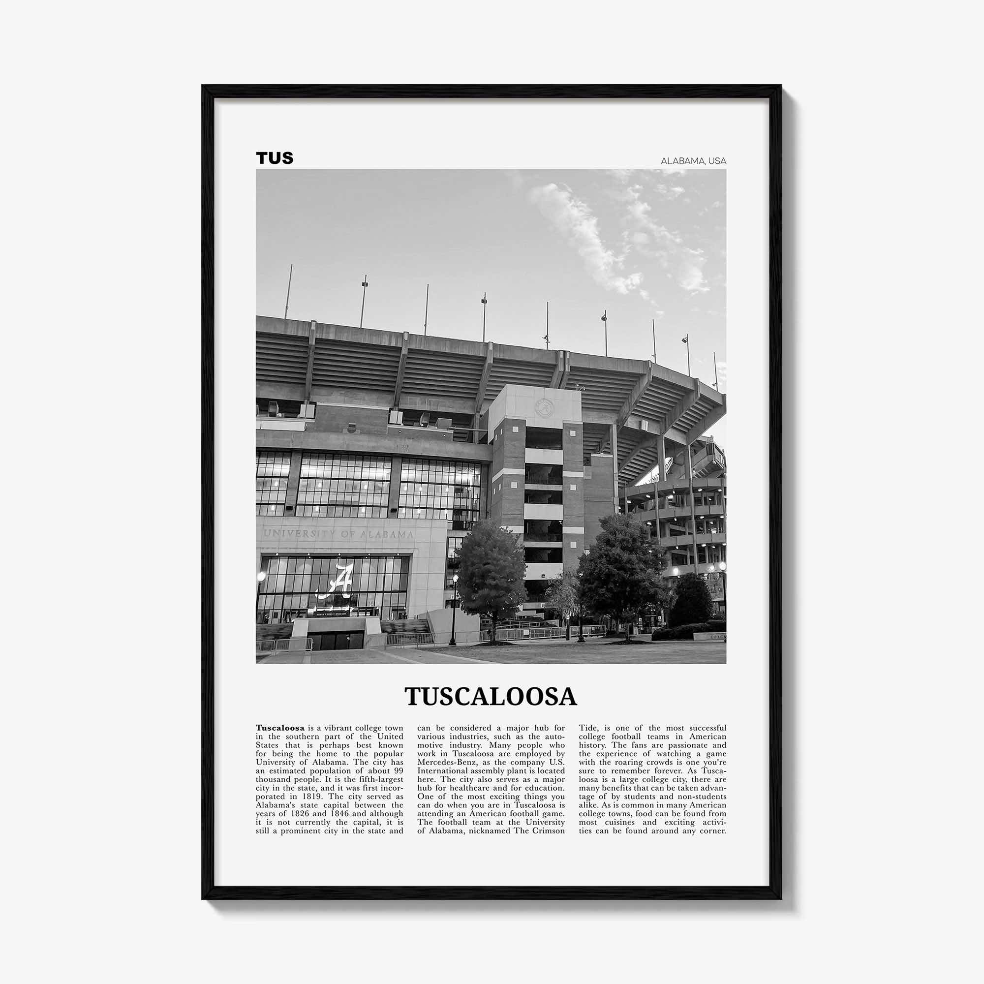 Tuscaloosa Print Black and White No 2, Tuscaloosa Wall Art, Tuscaloosa Poster, Tuscaloosa Photo, Tuscaloosa Wall Décor, Tuscaloosa, US