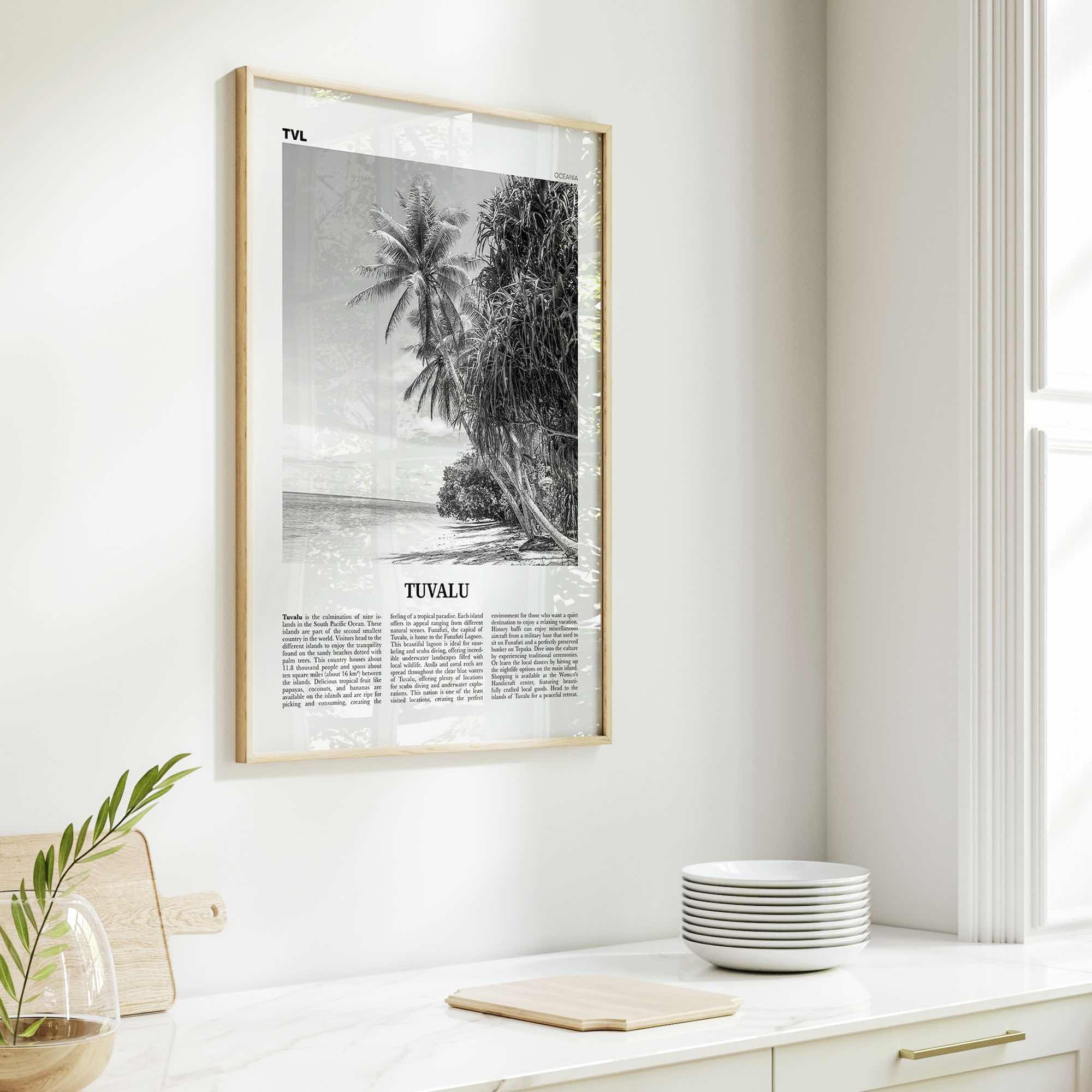 Tuvalu Print Black and White, Tuvalu Wall Art, Tuvalu Poster, Tuvalu Photo, Tuvalu Wall Décor, Tuvalu Map, Oceania