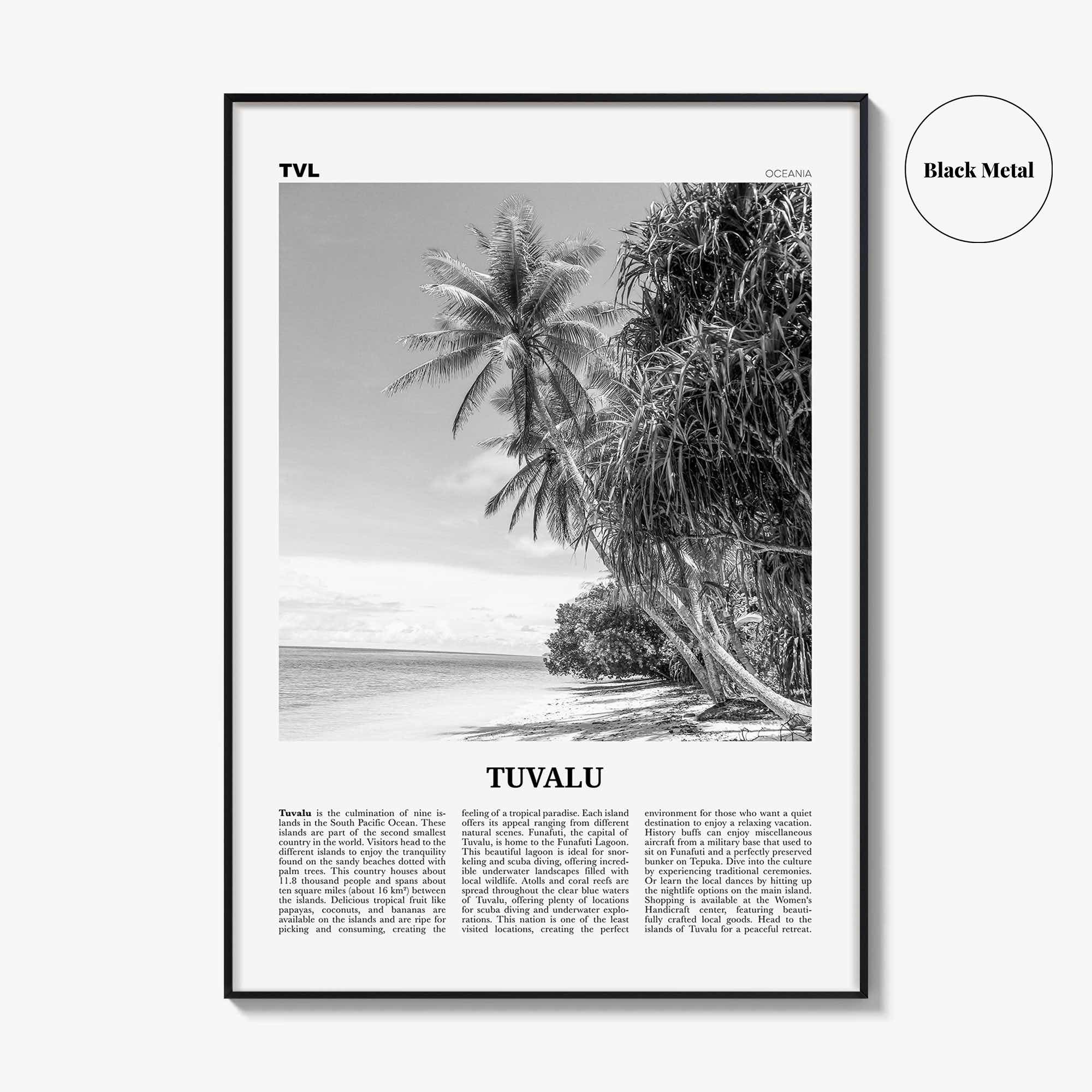 Tuvalu Print Black and White, Tuvalu Wall Art, Tuvalu Poster, Tuvalu Photo, Tuvalu Wall Décor, Tuvalu Map, Oceania