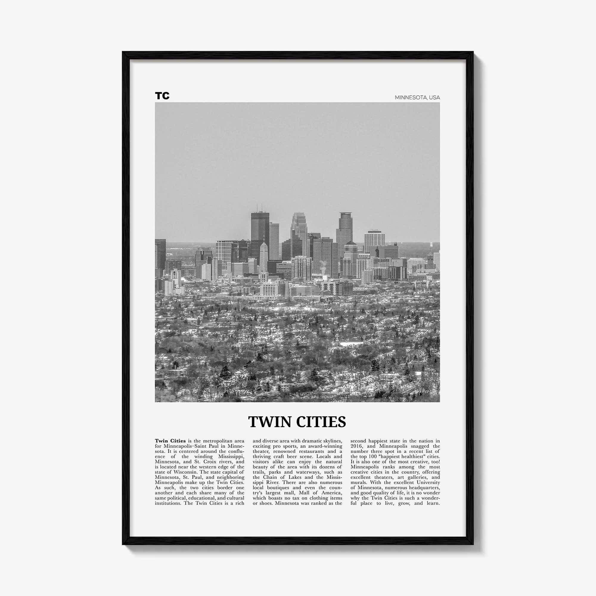 Twin Cities Print Black and White, Twin Cities Wall Art, Twin Cities Poster, Twin Cities Photo, Twin Cities Wall Décor, Twin Cities Map