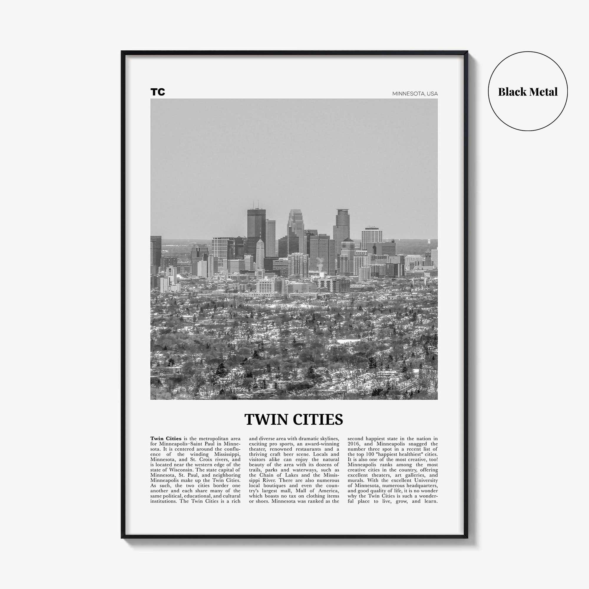 Twin Cities Print Black and White, Twin Cities Wall Art, Twin Cities Poster, Twin Cities Photo, Twin Cities Wall Décor, Twin Cities Map