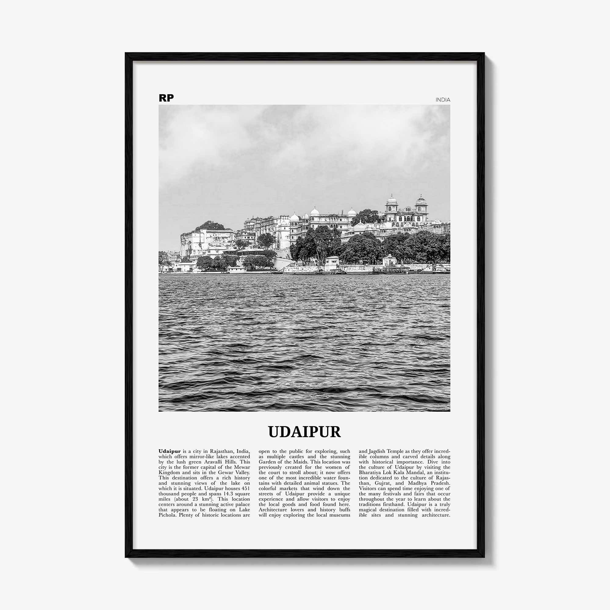 Udaipur Print Black and White, Udaipur Wall Art, Udaipur Poster, Udaipur Photo, Udaipur Wall Décor, Udaipur Map, India