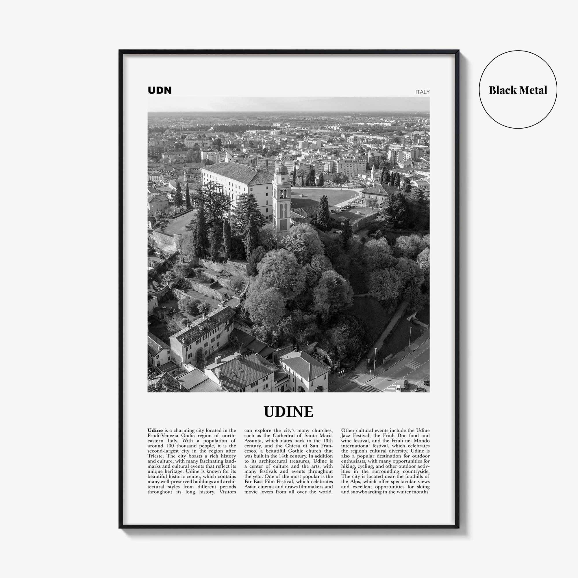 Udine Print Black and White, Udine Wall Art, Udine Poster, Udine Photo, Udine Wall Décor, Udine Map, Italy