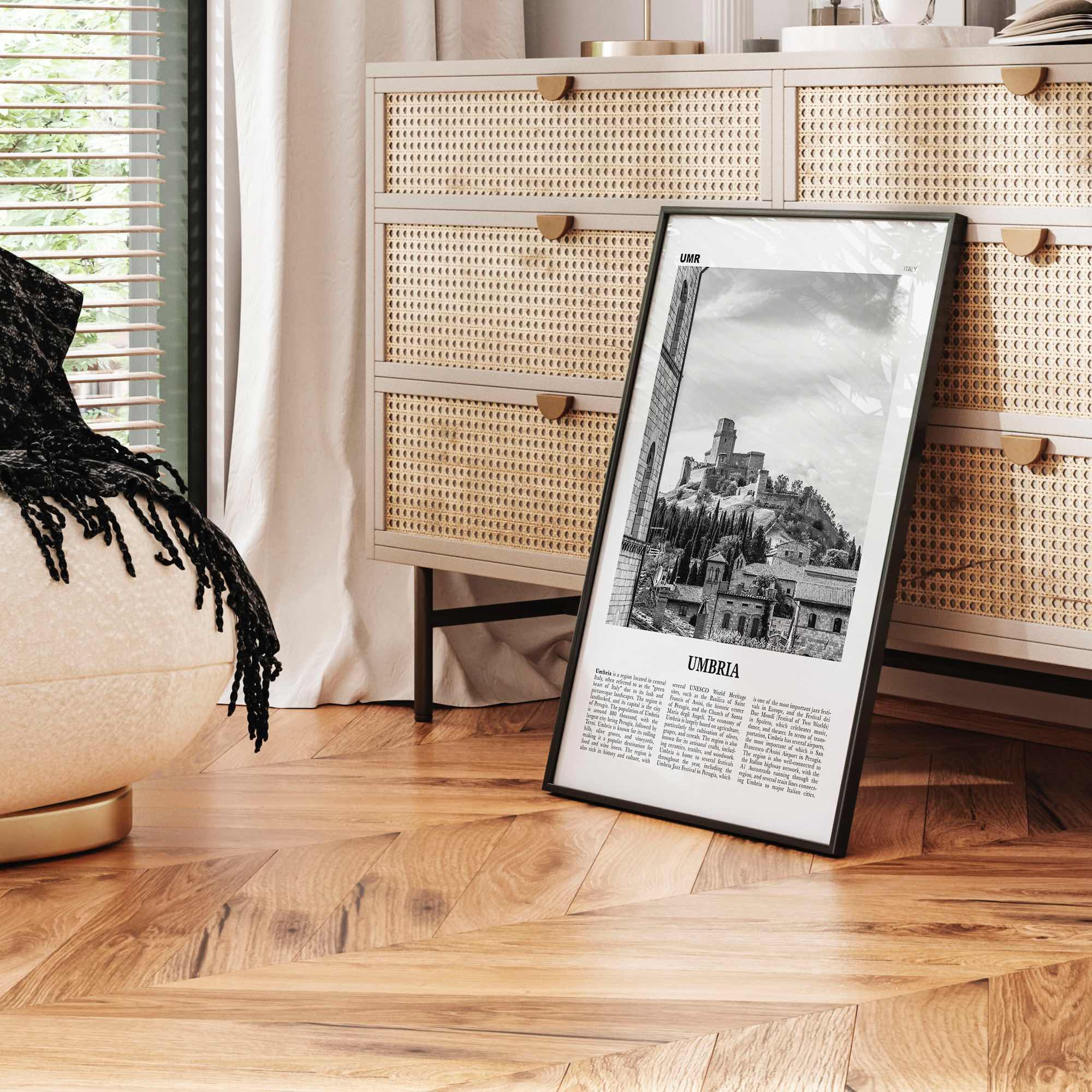 Umbria Print Black and White, Umbria Wall Art, Umbria Poster, Umbria Photo, Umbria Wall Décor, Umbria Map, Italy