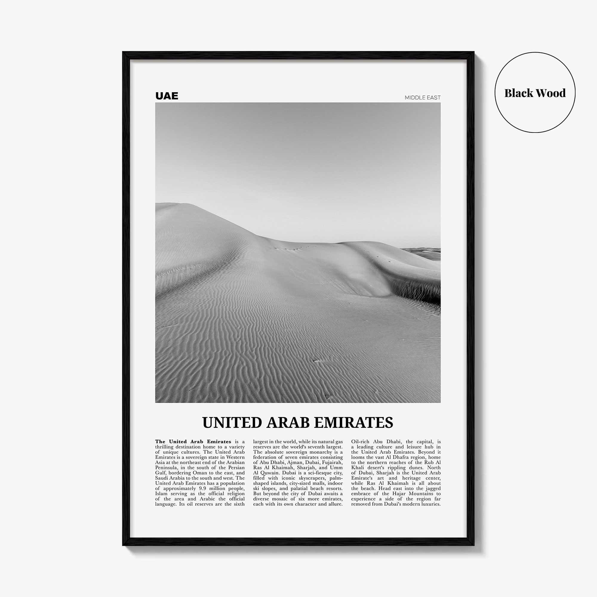 United Arab Emirates Print Black and White, United Arab Emirates Wall Art, United Arab Emirates Poster, UAE, Dubai, Abu Dhabi, Middle East